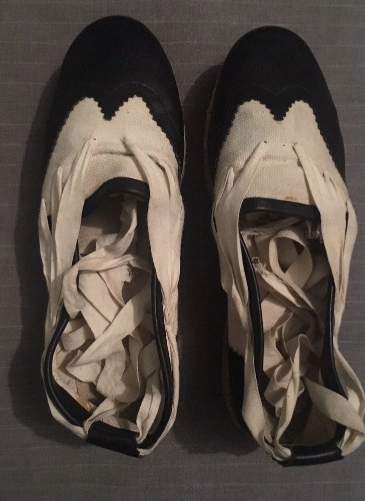 Jean Paul Gaultier Spring 1993 Canvas/Leather Ankle Wrap Platform Espadrilles Size US 10.5 / EU 43-44 - 2 Thumbnail