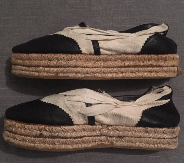 Jean Paul Gaultier Spring 1993 Canvas/Leather Ankle Wrap Platform Espadrilles Size US 10.5 / EU 43-44 - 4 Thumbnail