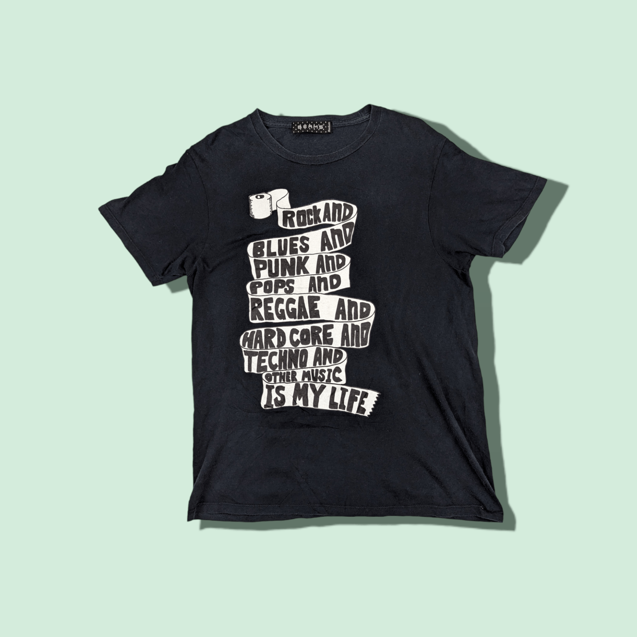 image of Beams Plus 2000's Beams Statement Tee Rock Punk Reggae T-Shirt in Black, Men's (Size Medium)