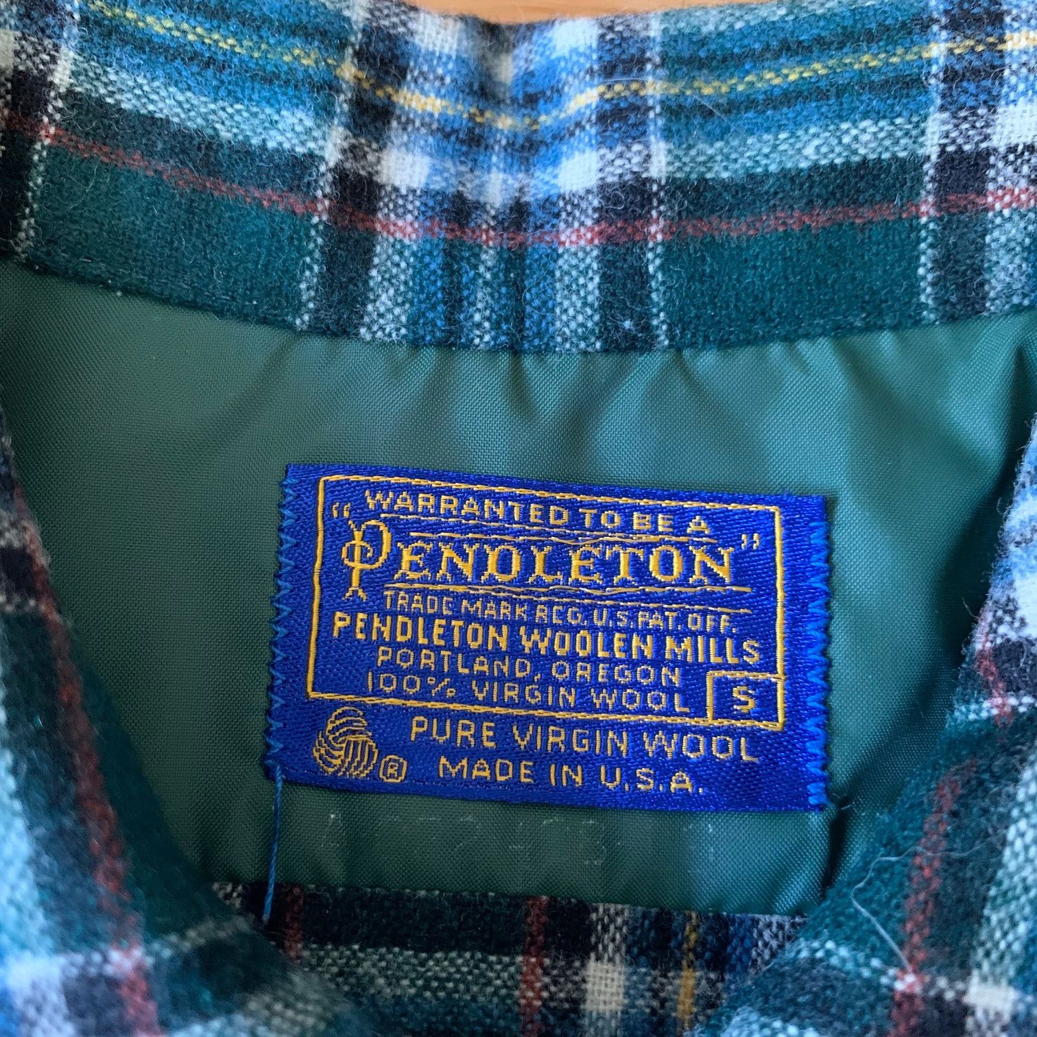 Pendleton 1960s Pendleton Board Shirt Grn Wool Loop Collar Flap Pocket Size US S / EU 44-46 / 1 - 2 Thumbnail