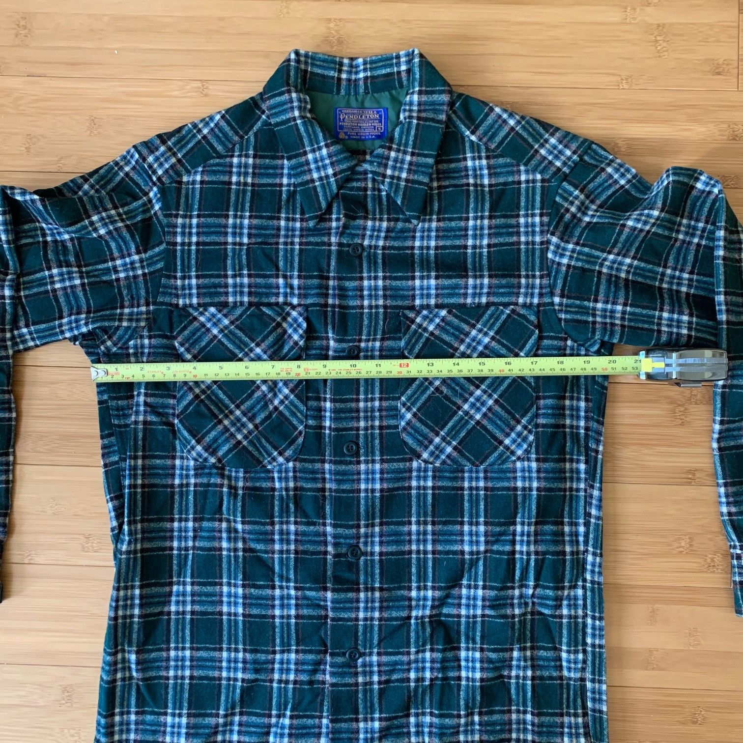 Pendleton 1960s Pendleton Board Shirt Grn Wool Loop Collar Flap Pocket Size US S / EU 44-46 / 1 - 9 Thumbnail