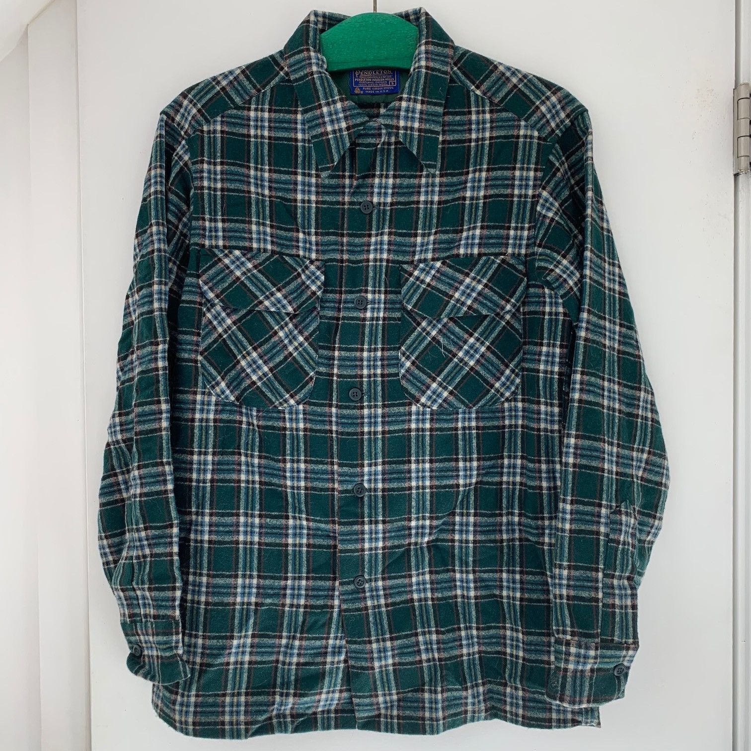 Pendleton 1960s Pendleton Board Shirt Grn Wool Loop Collar Flap Pocket Size US S / EU 44-46 / 1 - 12 Thumbnail