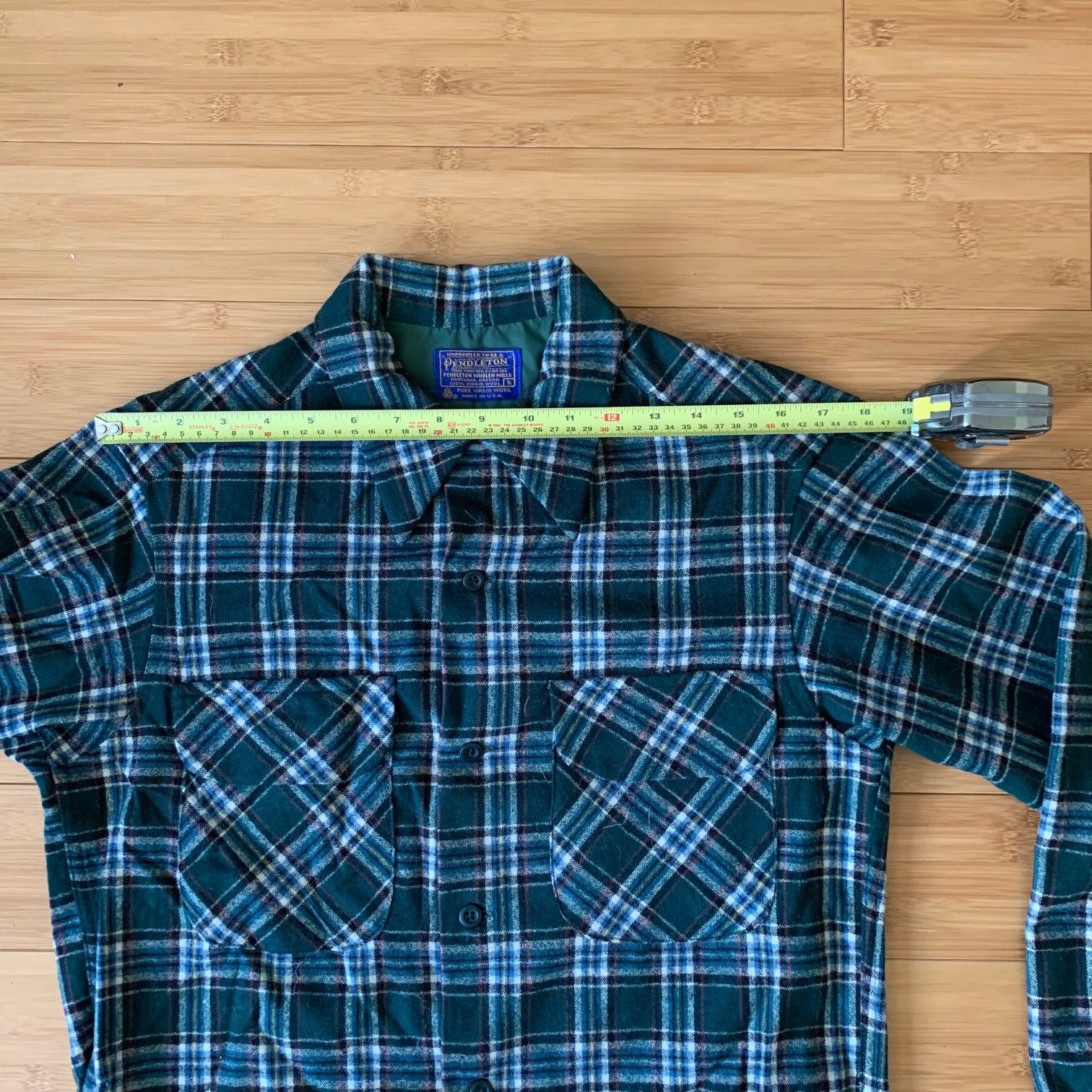 Pendleton 1960s Pendleton Board Shirt Grn Wool Loop Collar Flap Pocket Size US S / EU 44-46 / 1 - 8 Thumbnail