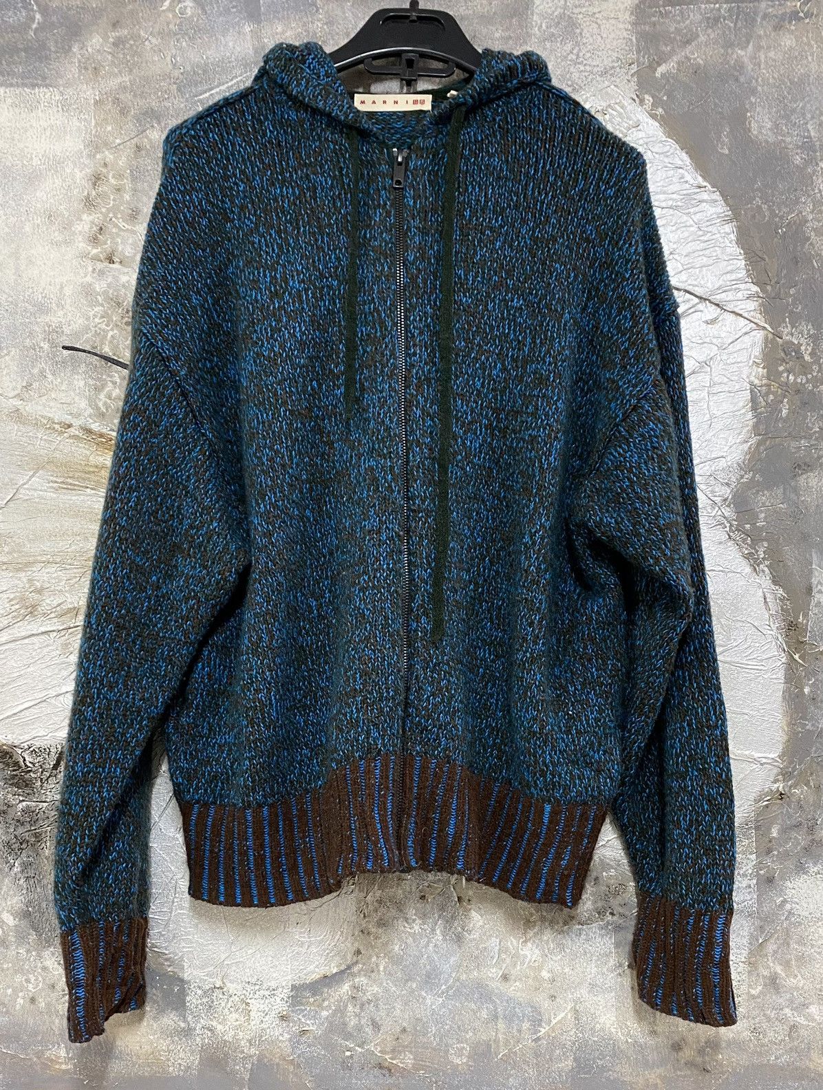 image of Marni Uniqlo Knit Hoodie in Blue, Men's (Size Medium)