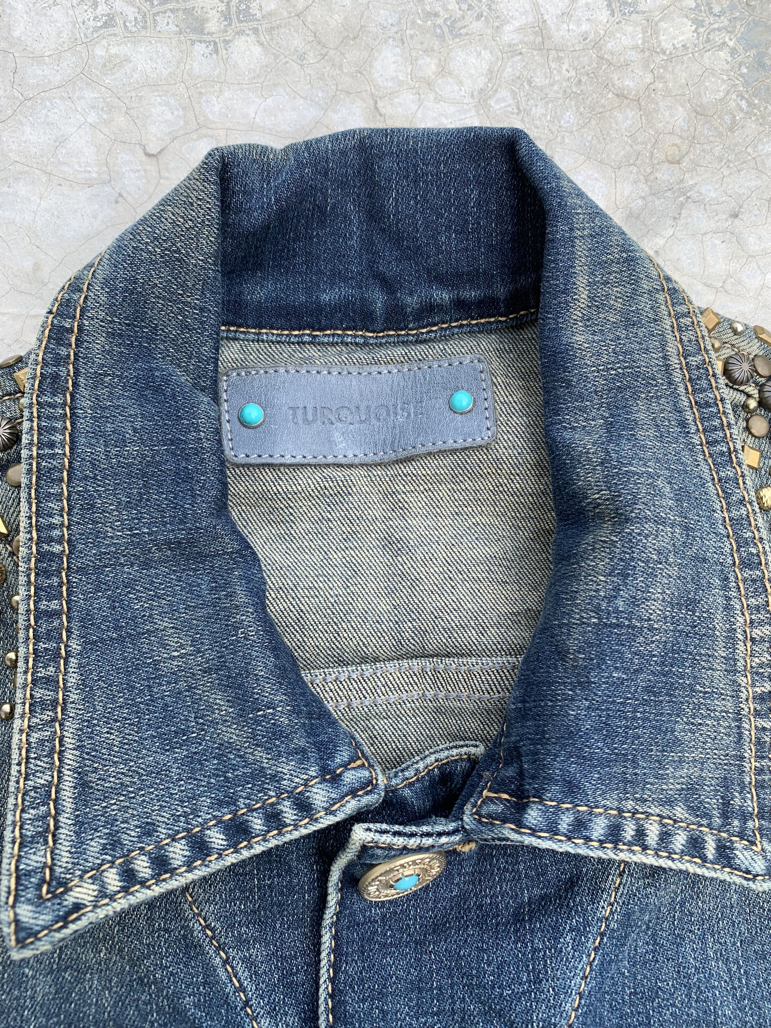 Vintage Turqoise Beaded Shoulder Denim Jacket Size M / US 6-8 / IT 42-44 - 11 Thumbnail