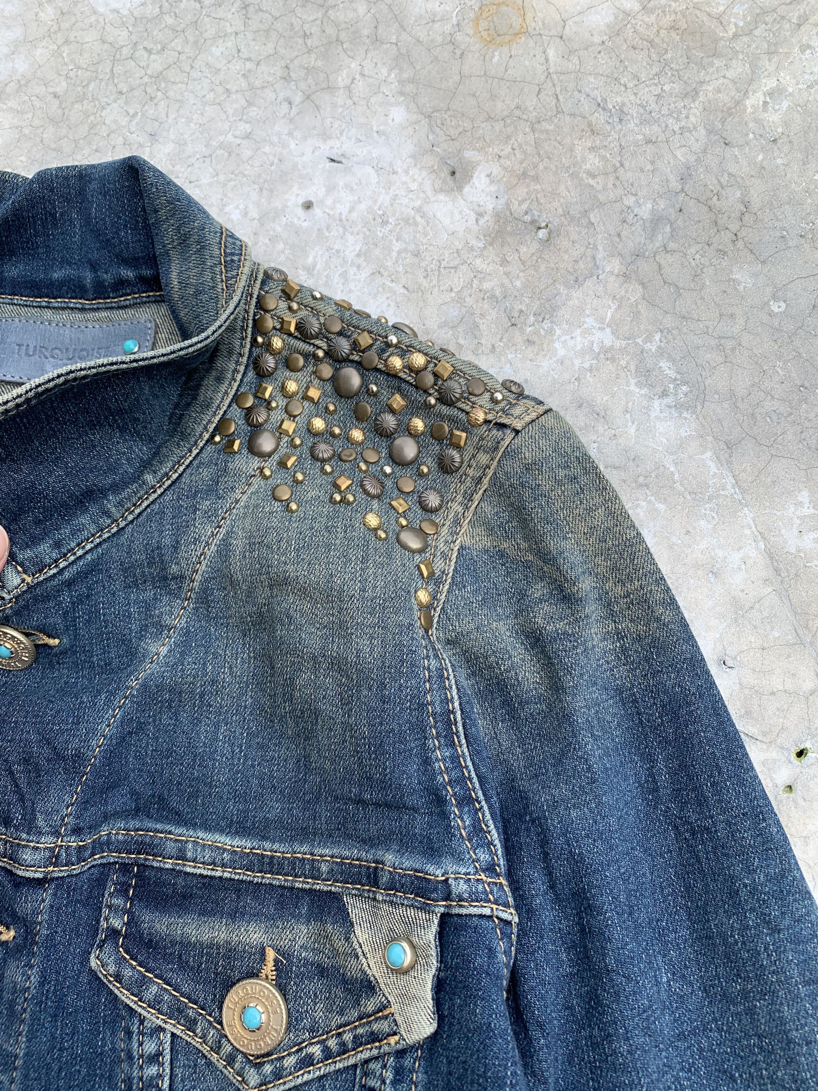 Vintage Turqoise Beaded Shoulder Denim Jacket Size M / US 6-8 / IT 42-44 - 5 Thumbnail