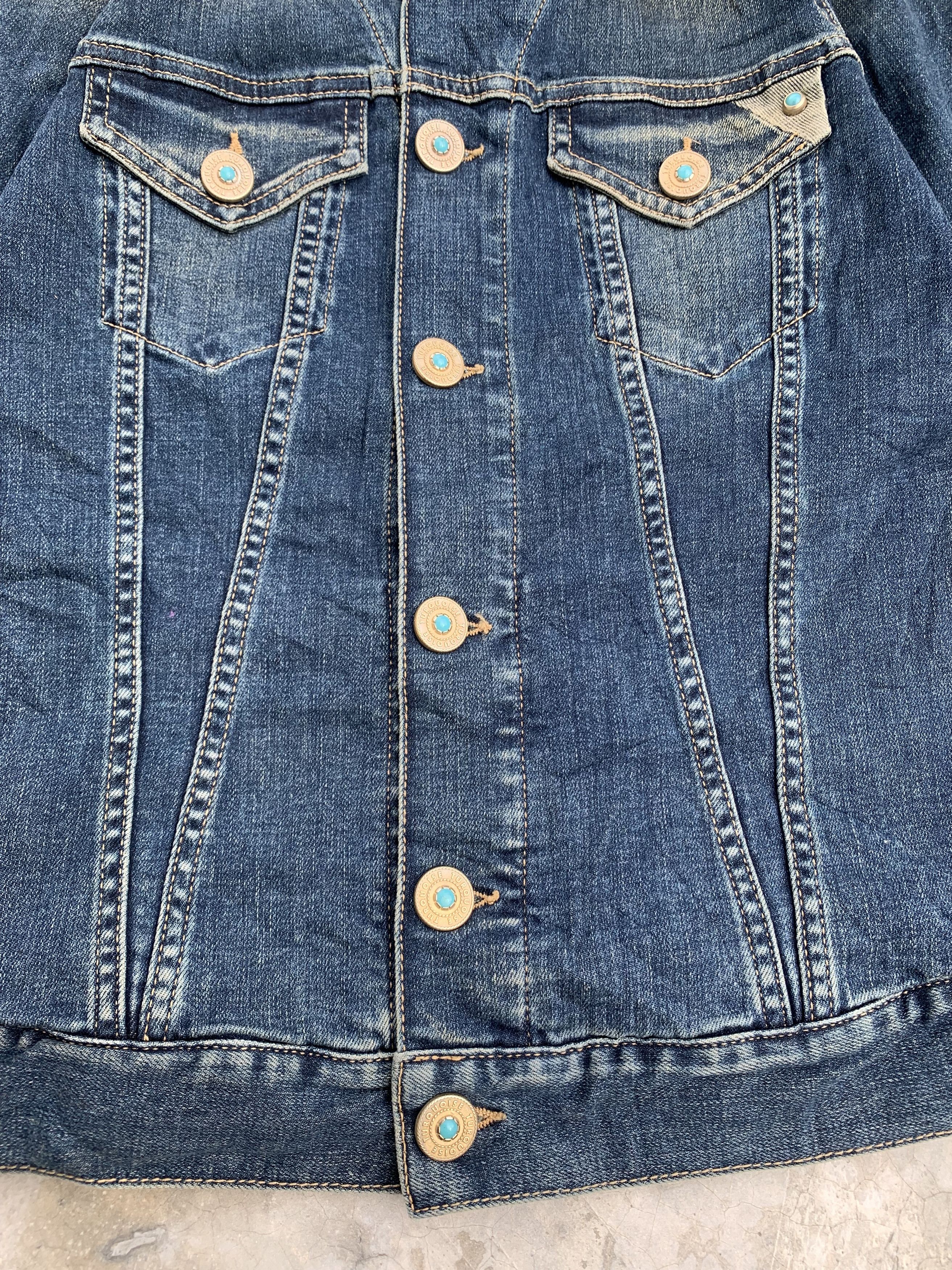 Vintage Turqoise Beaded Shoulder Denim Jacket Size M / US 6-8 / IT 42-44 - 3 Thumbnail
