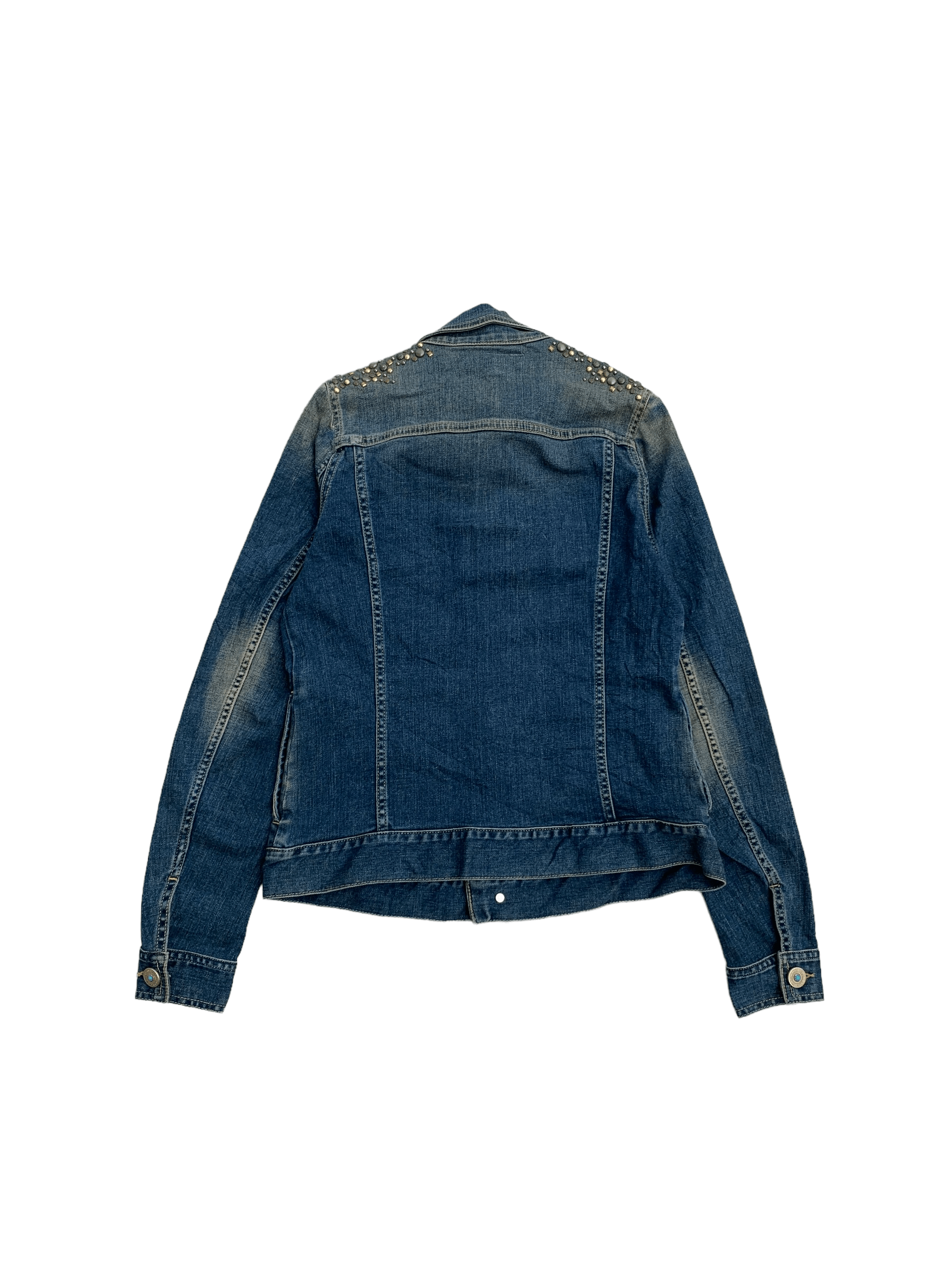 Vintage Turqoise Beaded Shoulder Denim Jacket Size M / US 6-8 / IT 42-44 - 2 Thumbnail