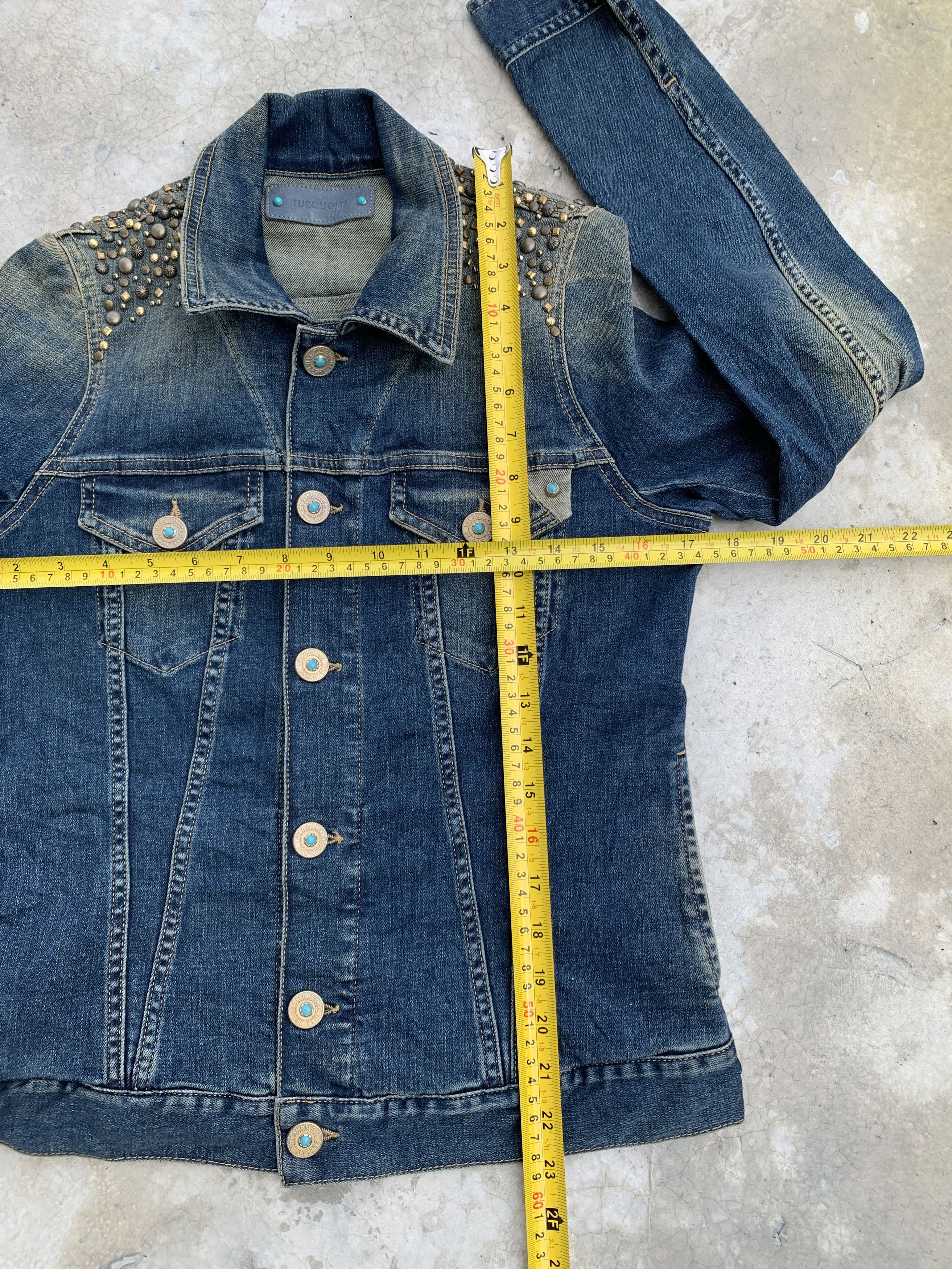 Vintage Turqoise Beaded Shoulder Denim Jacket Size M / US 6-8 / IT 42-44 - 7 Thumbnail
