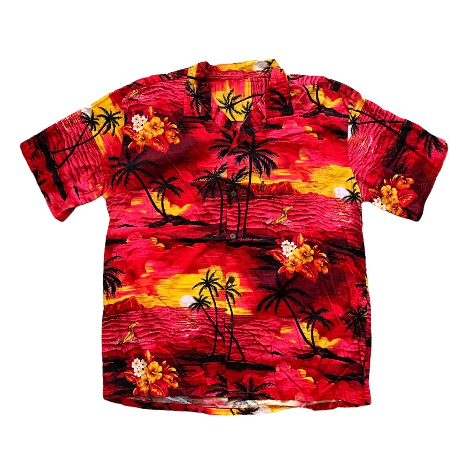 Vintage 90s Sunset Island Surf Print Hawaiian Aloha Shirt XL