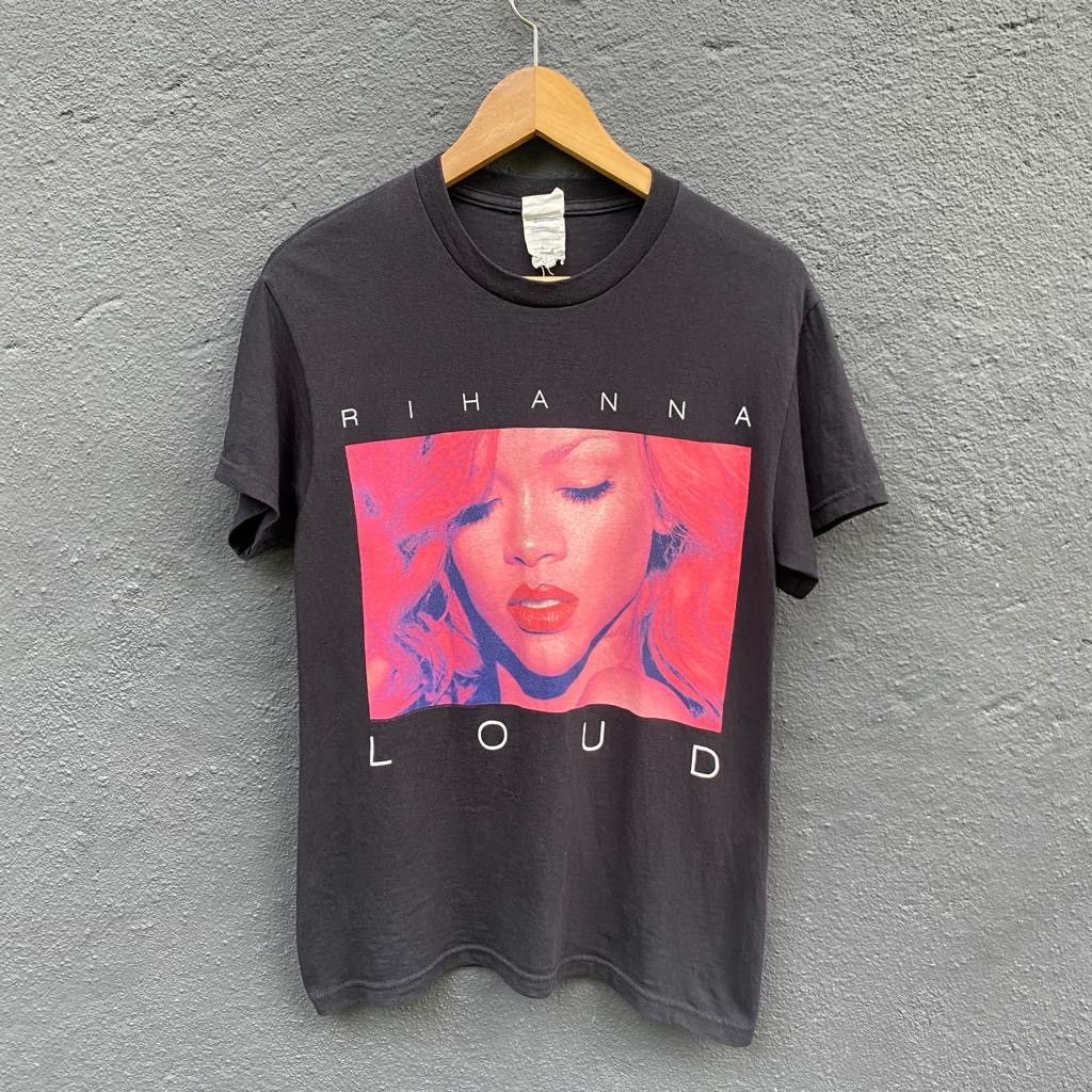 image of Band Tees x Rihanna Thrashed Faded Rihanna Loud Tour Tshirt in Black, Men's (Size Small)