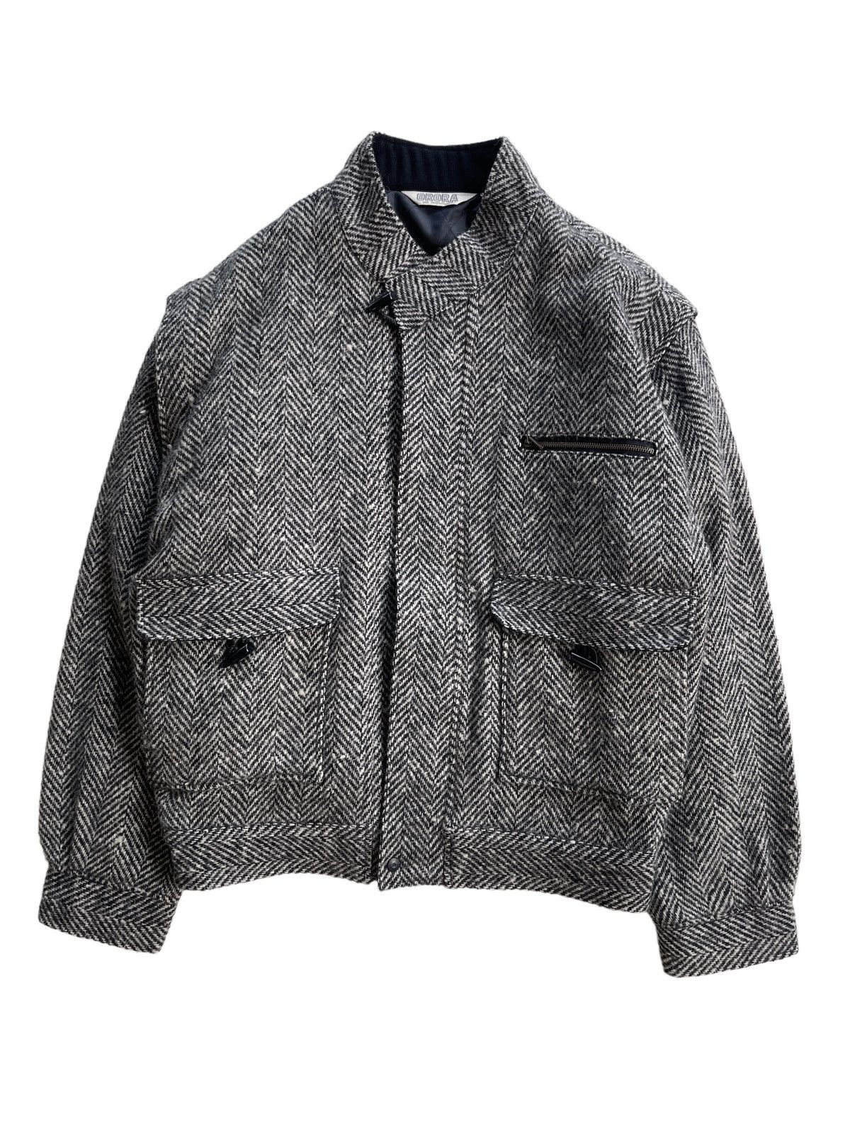 image of Herringbone Wool Bomber Jacket in Black/Silver, Men's (Size Large)