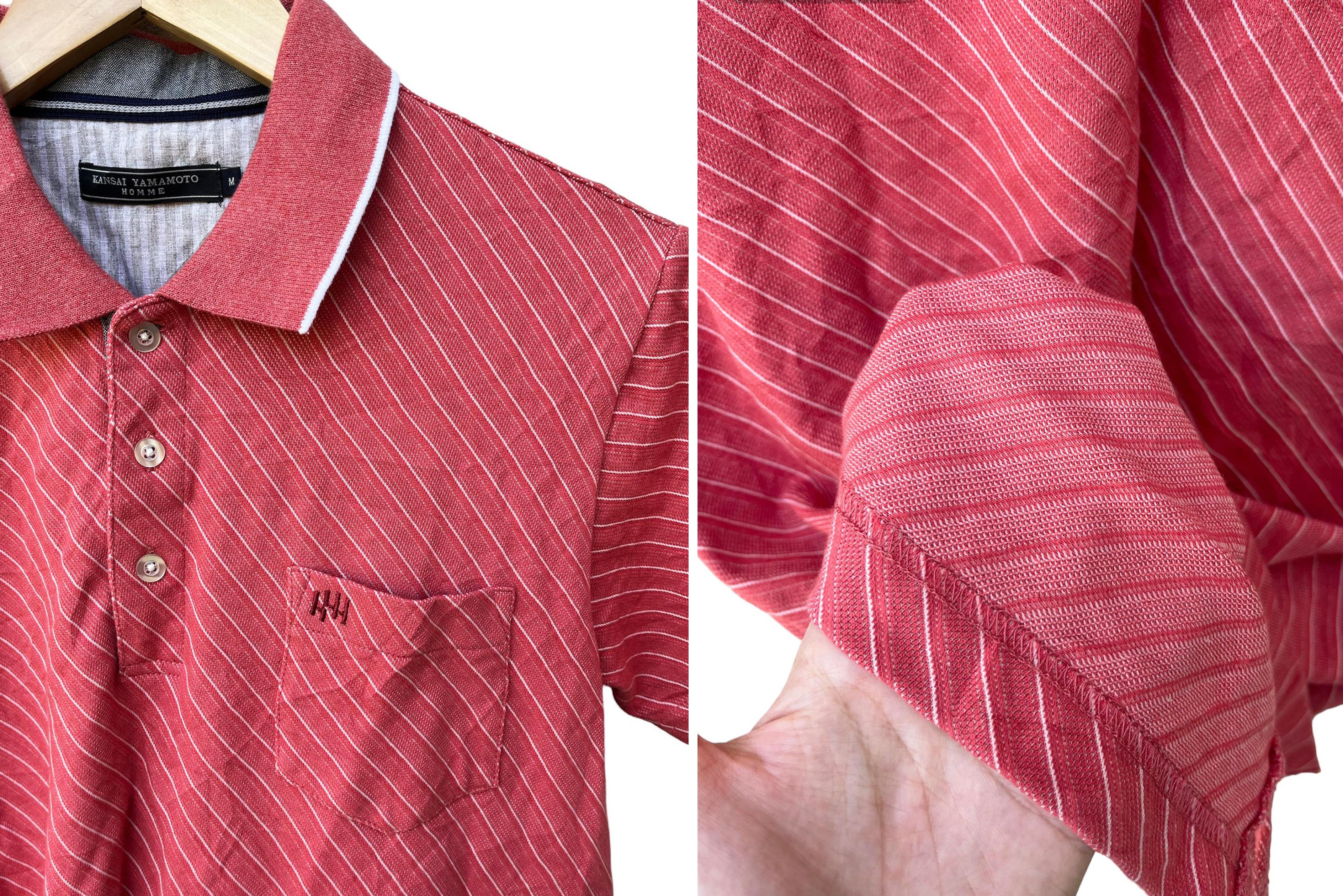 Kansai Yamamoto KANSAI YAMAMOTO Coral and White Stripes Collared Polo Shirt Size US M / EU 48-50 / 2 - 7 Thumbnail