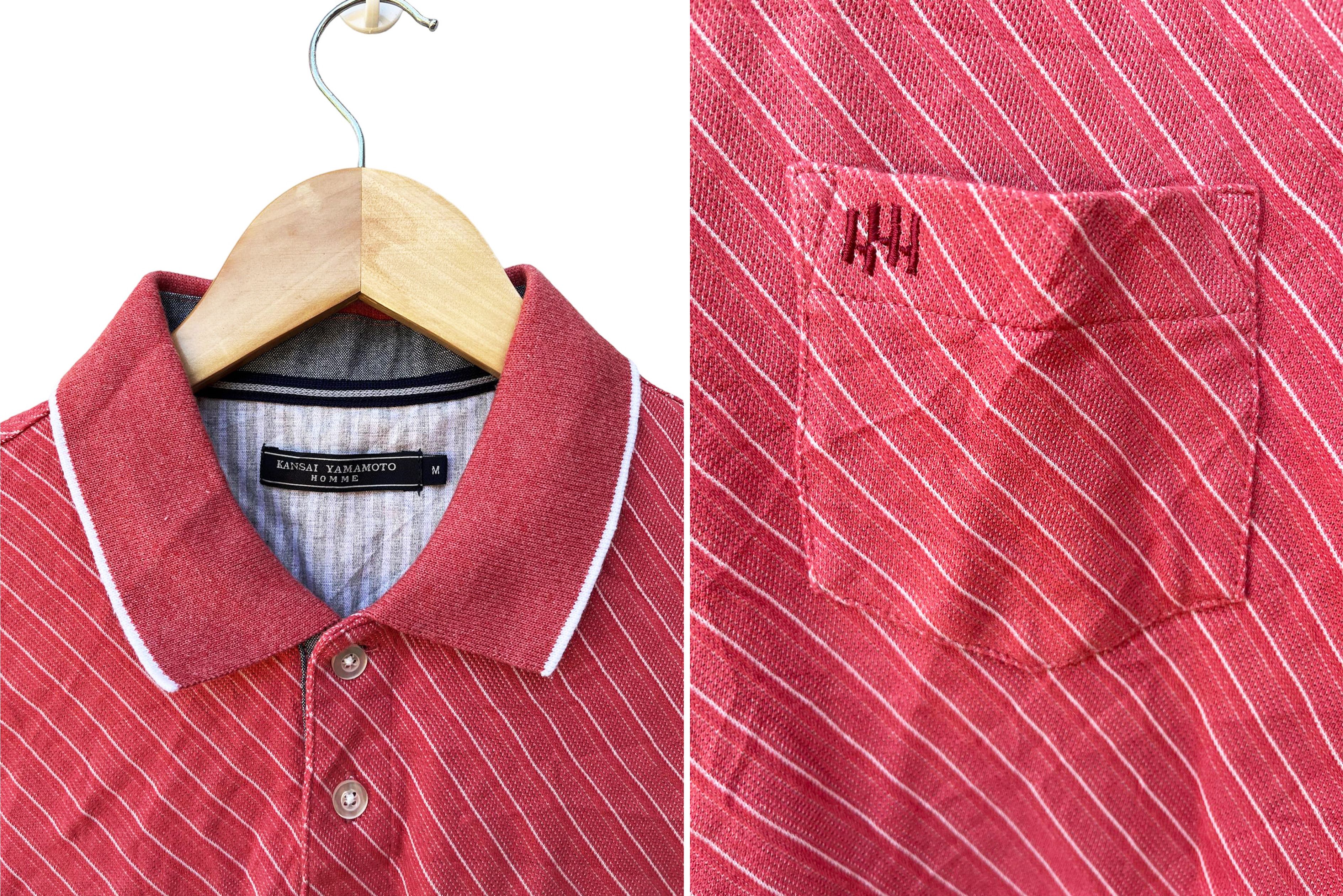 Kansai Yamamoto KANSAI YAMAMOTO Coral and White Stripes Collared Polo Shirt Size US M / EU 48-50 / 2 - 5 Thumbnail