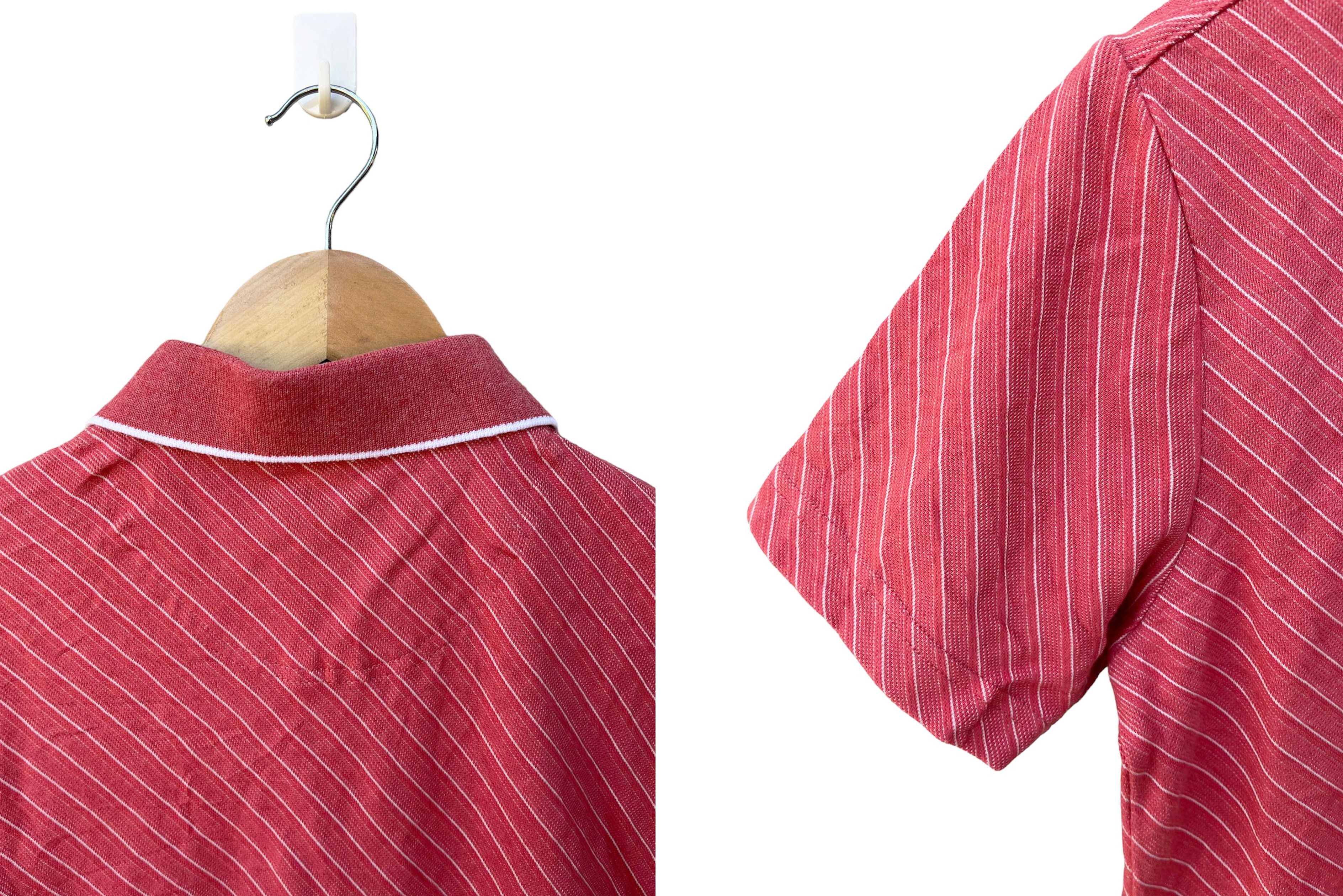 Kansai Yamamoto KANSAI YAMAMOTO Coral and White Stripes Collared Polo Shirt Size US M / EU 48-50 / 2 - 8 Thumbnail