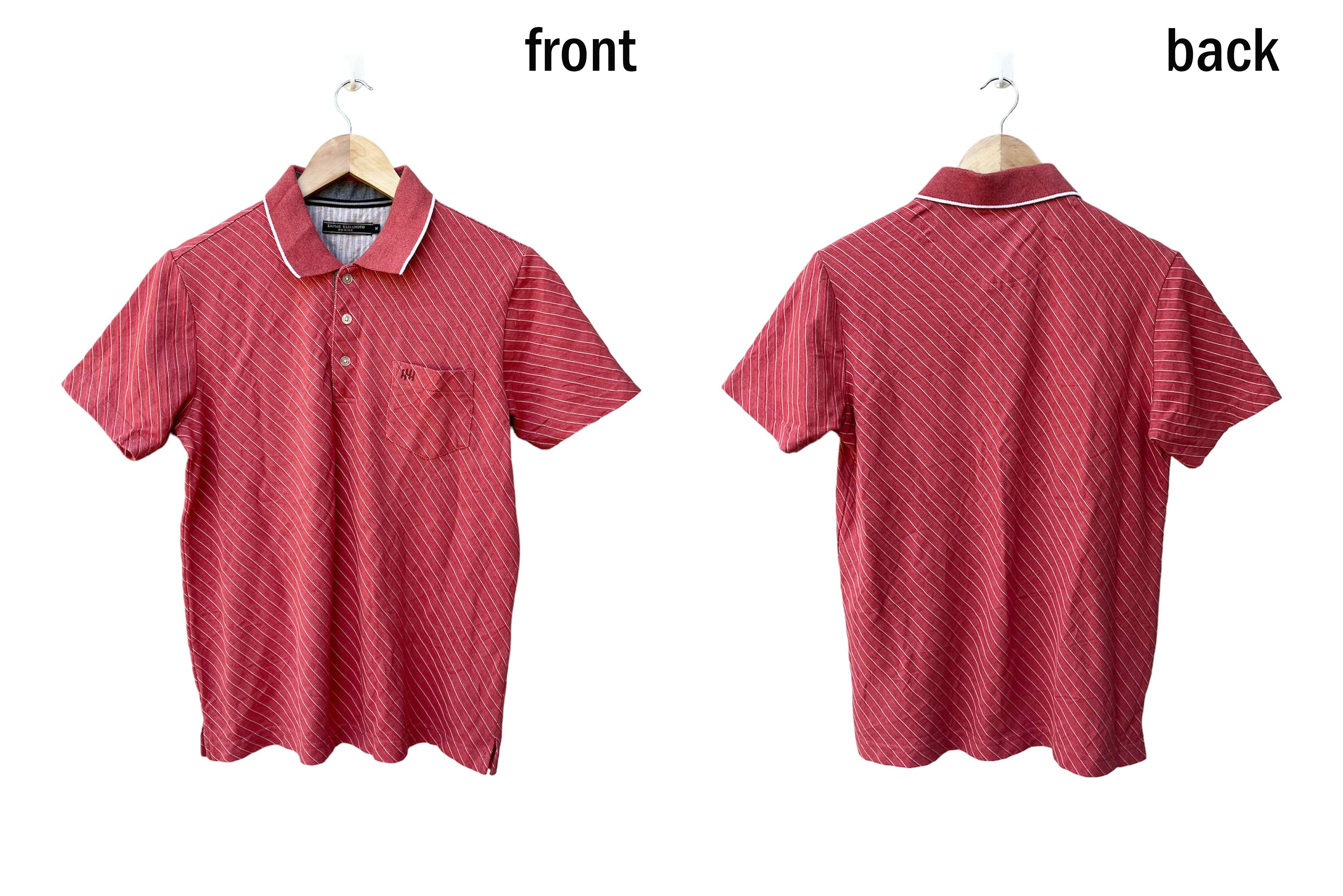 Kansai Yamamoto KANSAI YAMAMOTO Coral and White Stripes Collared Polo Shirt Size US M / EU 48-50 / 2 - 3 Thumbnail