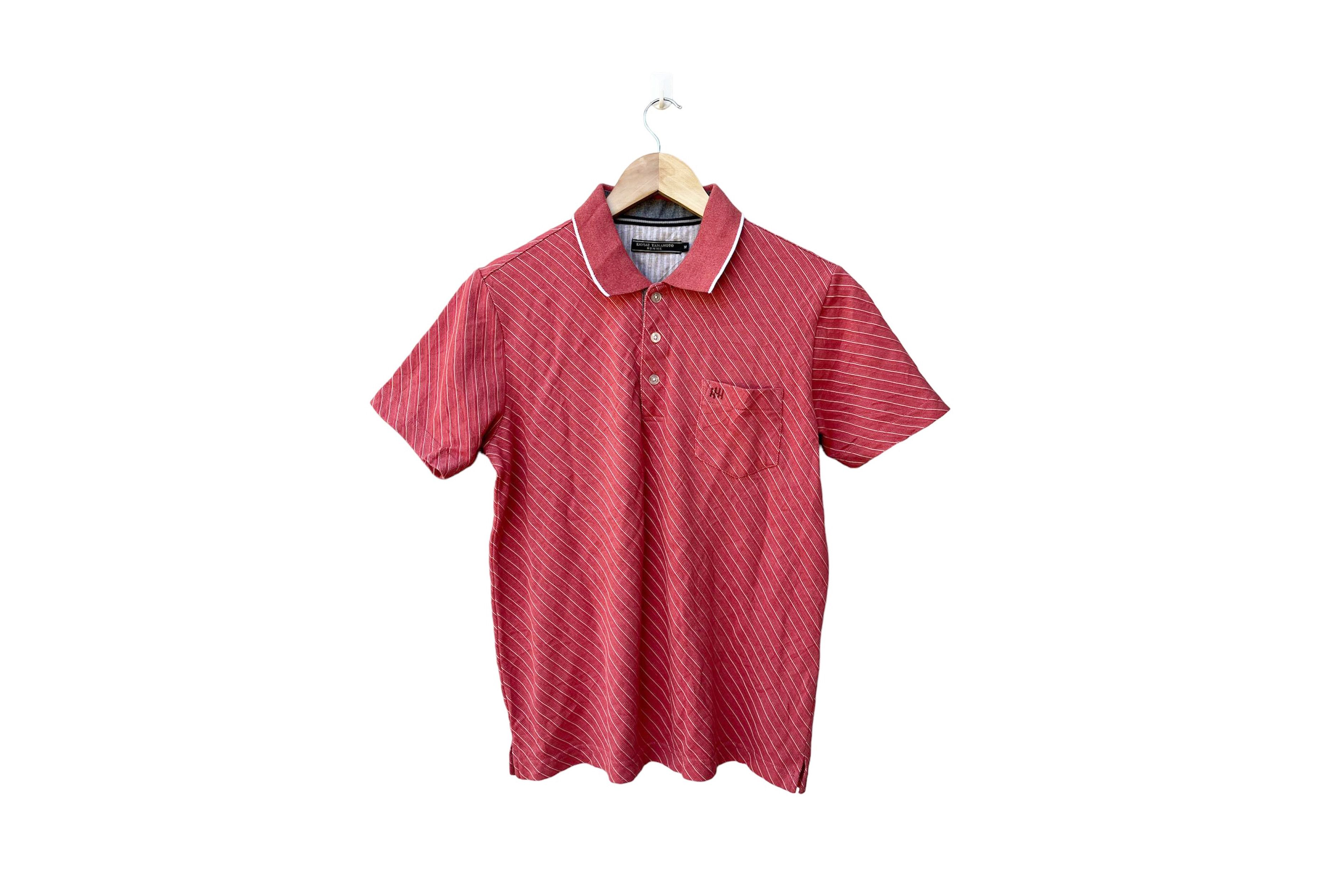Kansai Yamamoto KANSAI YAMAMOTO Coral and White Stripes Collared Polo Shirt Size US M / EU 48-50 / 2 - 1 Thumbnail