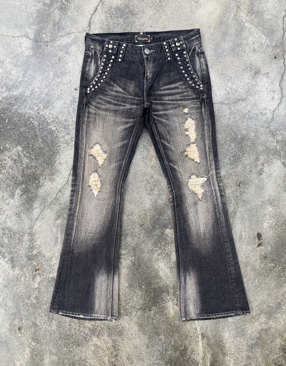image of Vintage Vanquish Bottom Bell Distressed Denim in Refer Ph, Men's (Size 33)
