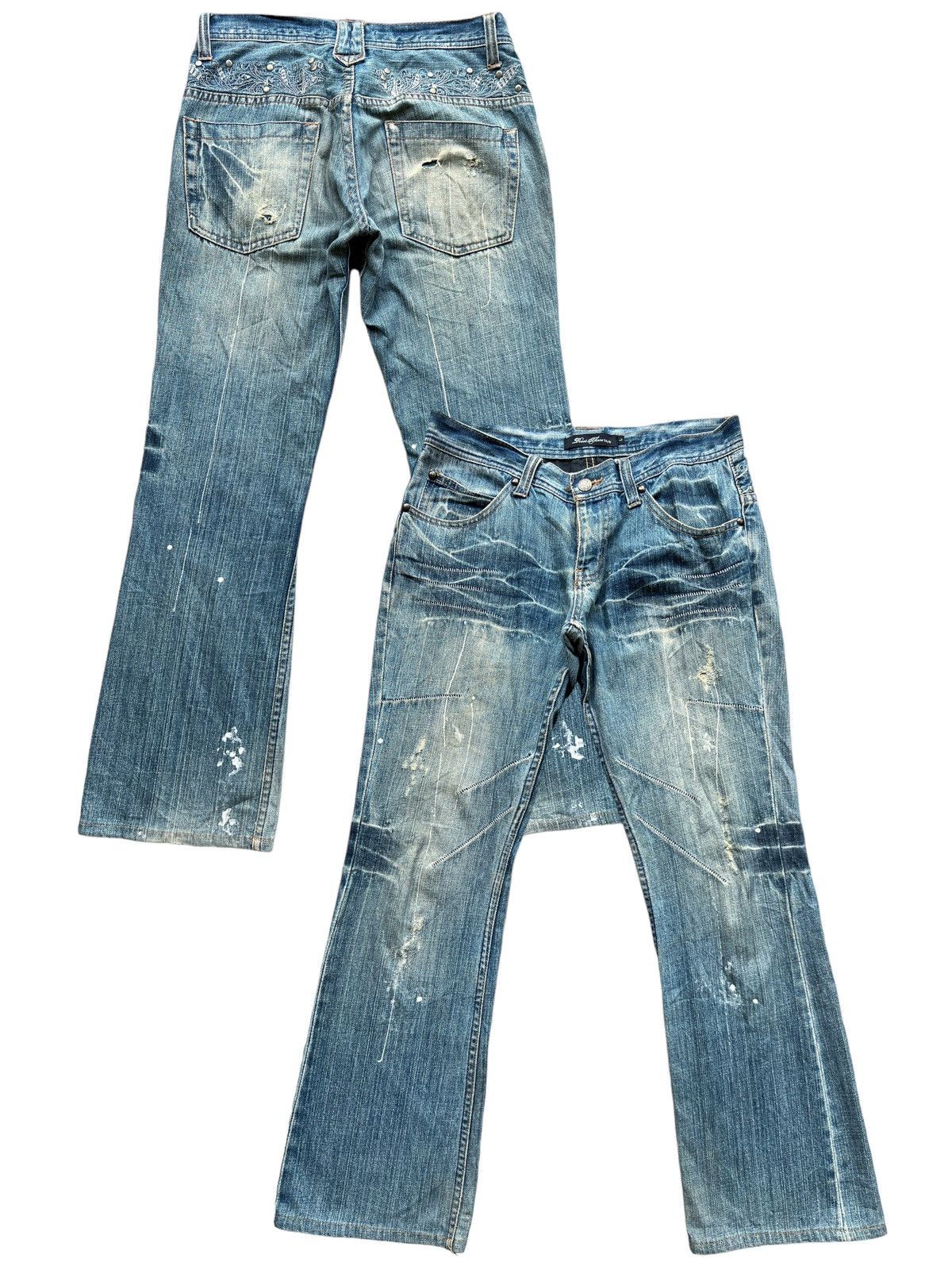 image of Hype Roots Japan Denim Distressed Riped Denim Painted Jeans 31X30 in Blue Denim, Women's