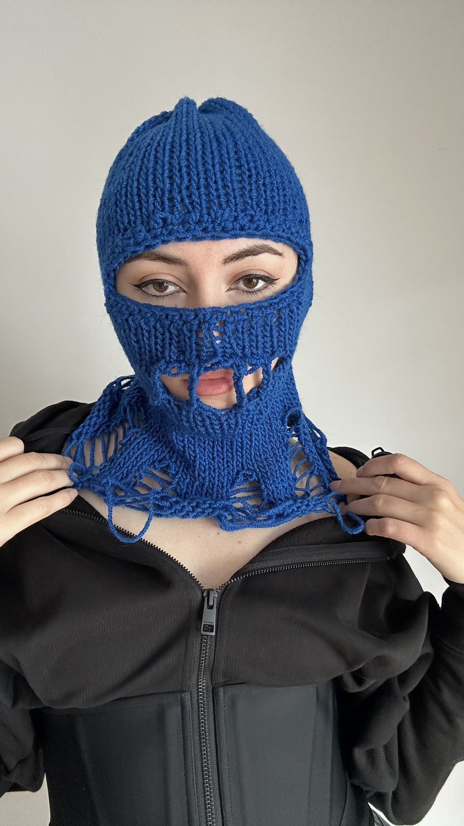 Japanese Brand Blue balaclava . Ski mask . Full face mask . Knitting
