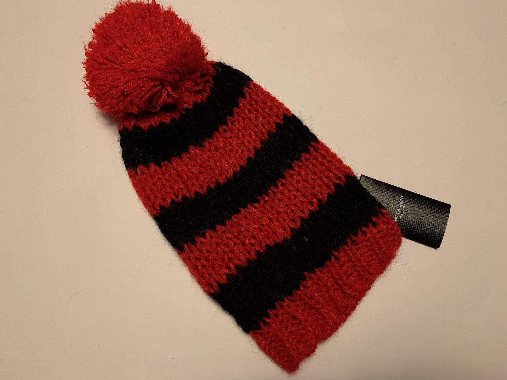 Hedi Slimane × Saint Laurent Paris SS'16 Beanie Pom Pom Striped Size ONE SIZE - 1 Thumbnail