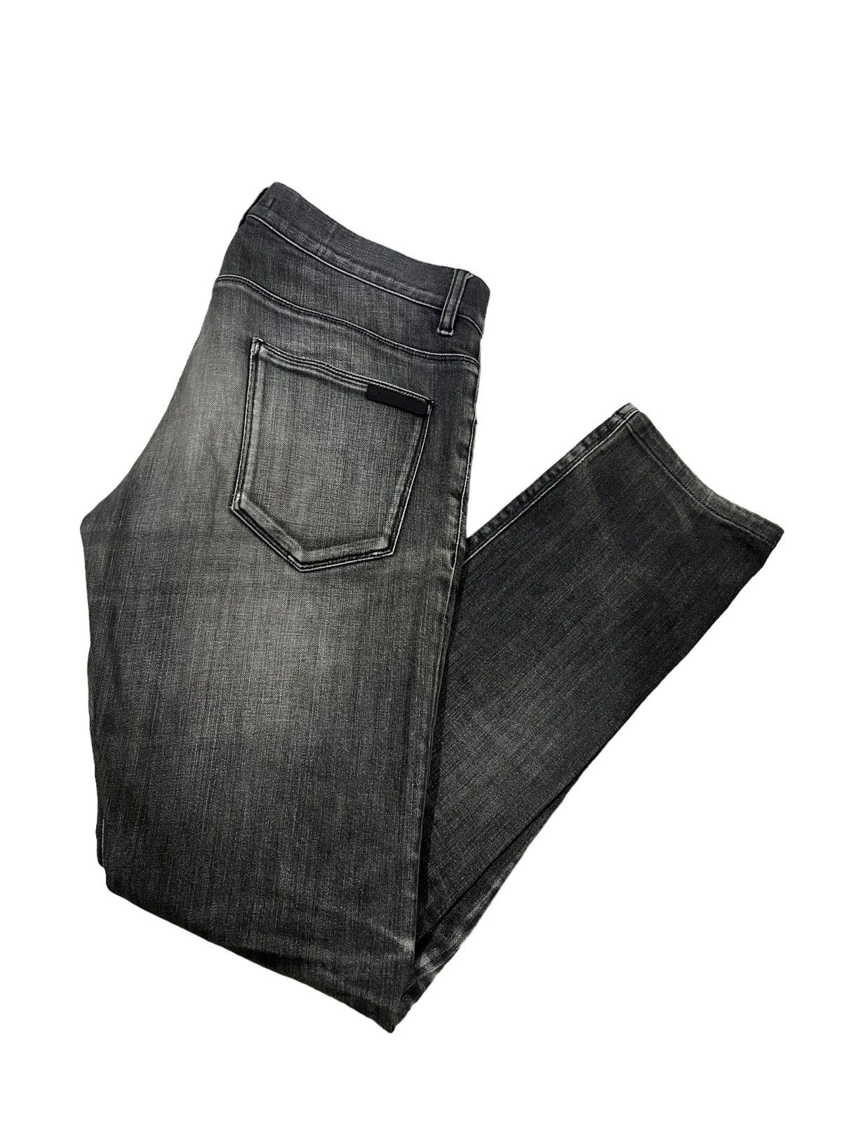 image of Italian Designers Grailprada Milano Black Wash Button Fly Tapered Slim Denim in Faded Slate Black (
