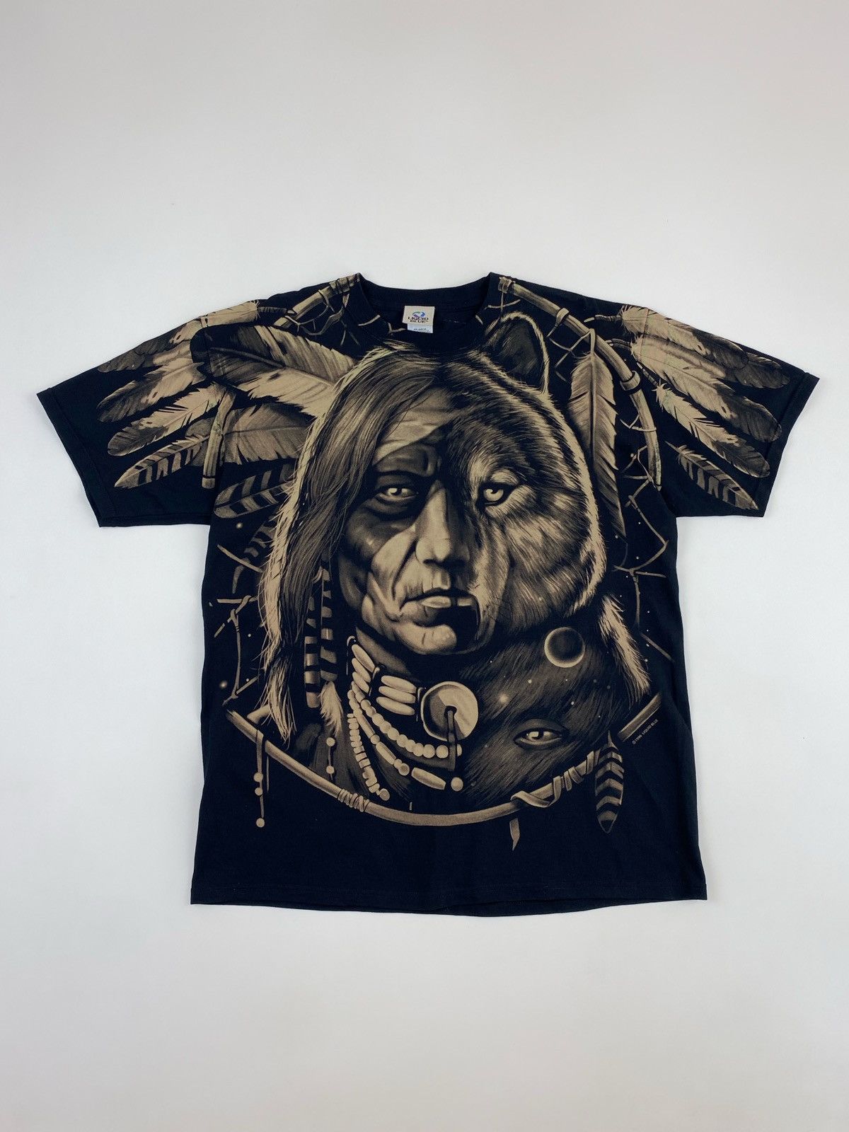 1996 Vintage Liquid Blue Indian Over Print T-Shirt