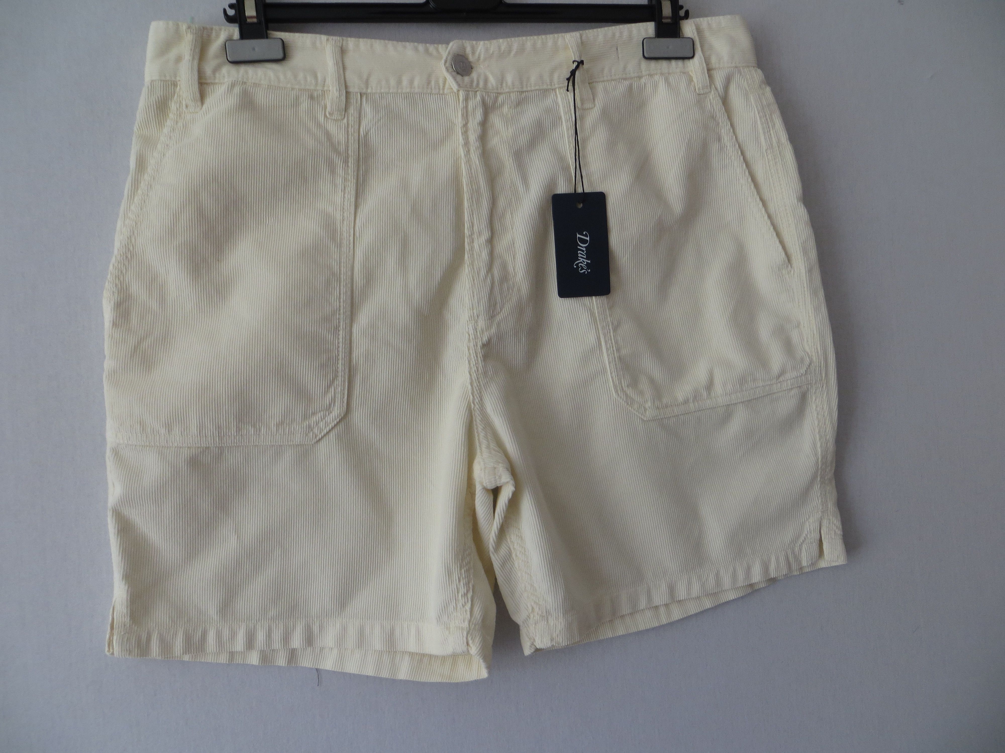 image of Drakes Ecru Fatigue Corduroy Shorts in Ivory, Men's (Size 38)