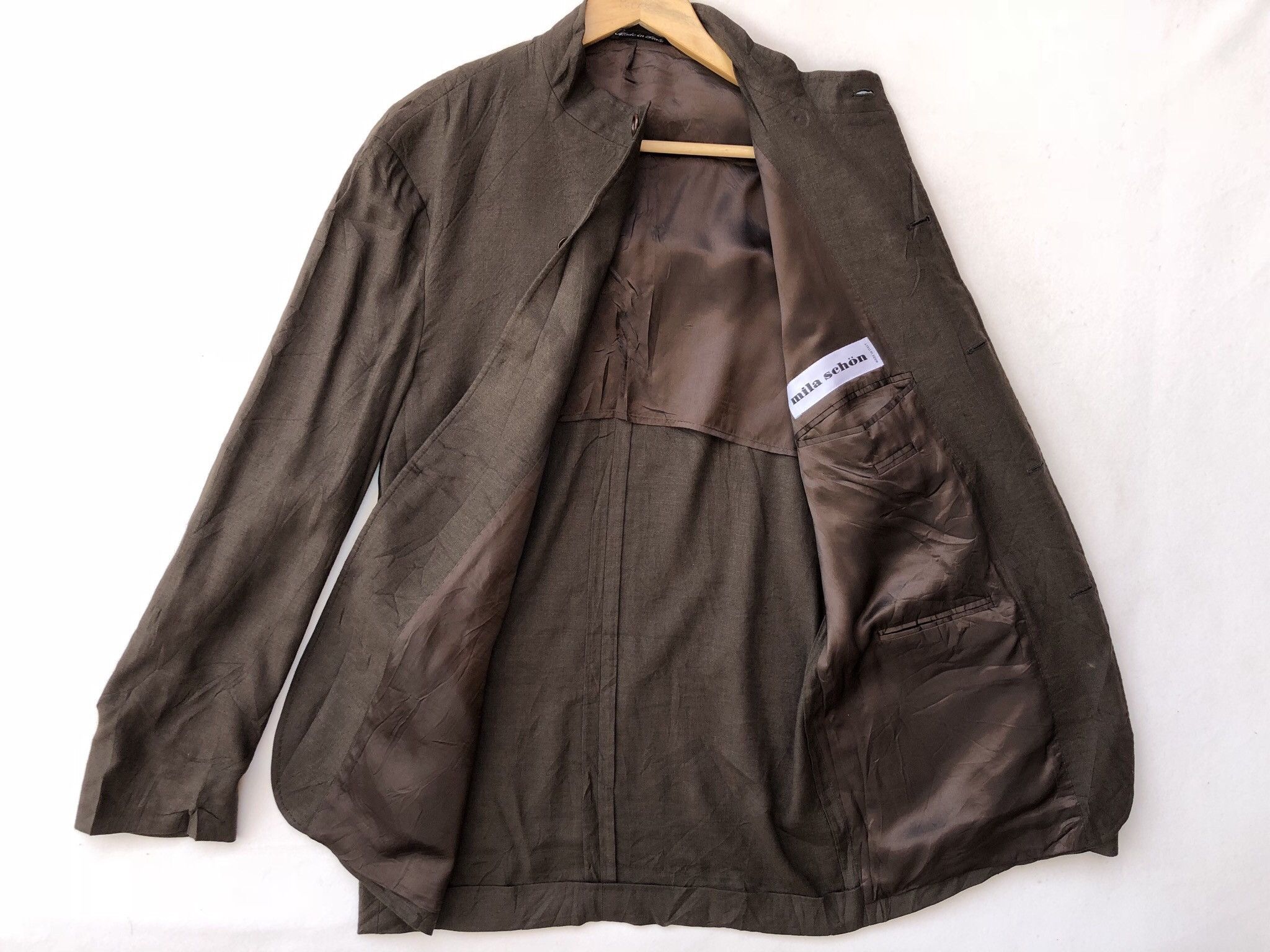 Designer × Mila Schon ITALIAN DESIGNER MILA SCHON LINEN BROWN LINEN COAT Size 48S - 4 Thumbnail