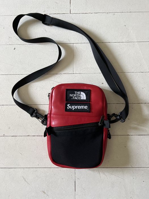 Supreme the north face sales leather shoulder bag red