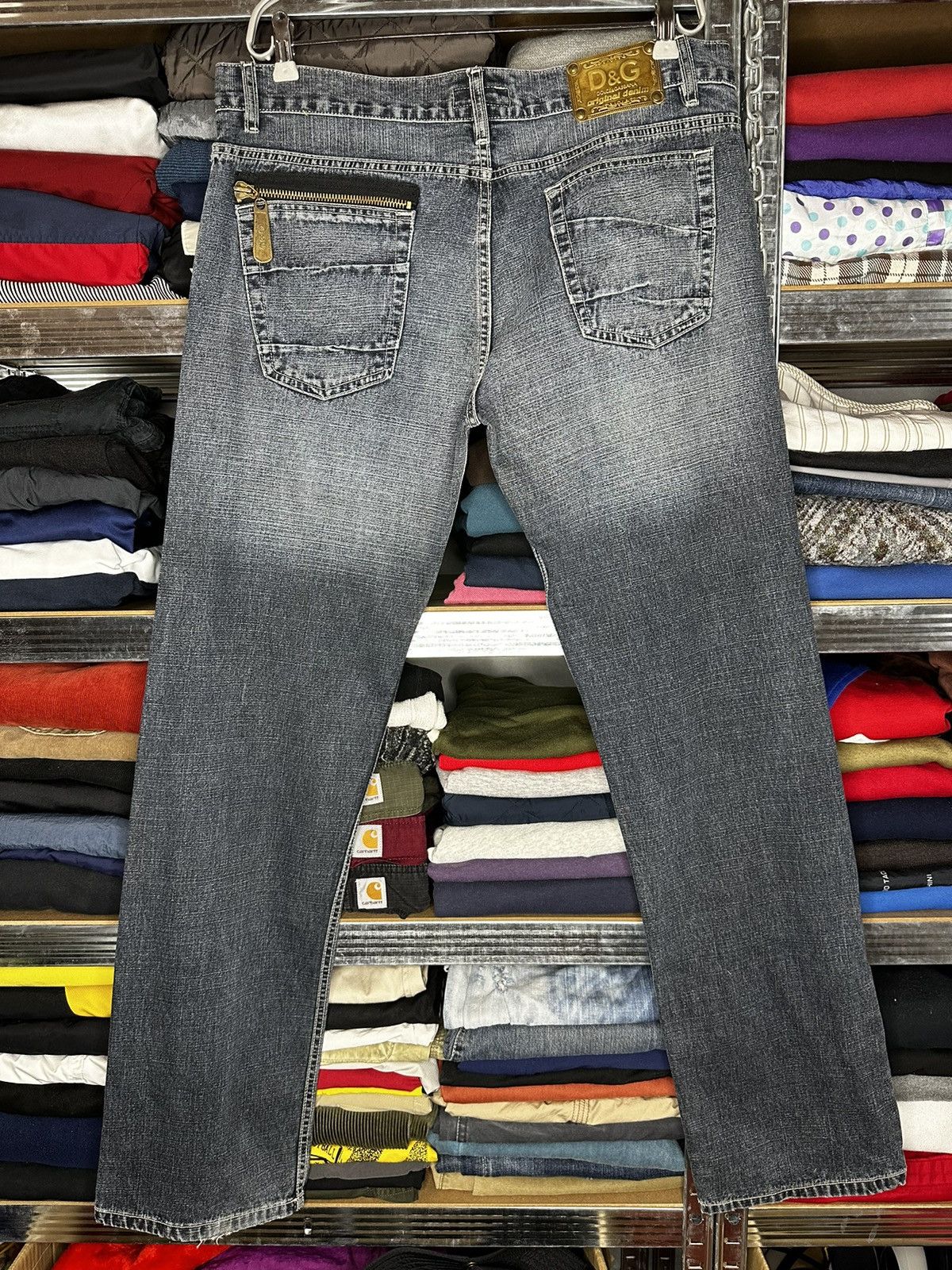 Jean Dolce & Gabbana Logo Perles Et Strass - Coupe Droite Gris/noir - Taille Régulière - Neuf Avec étiquettes