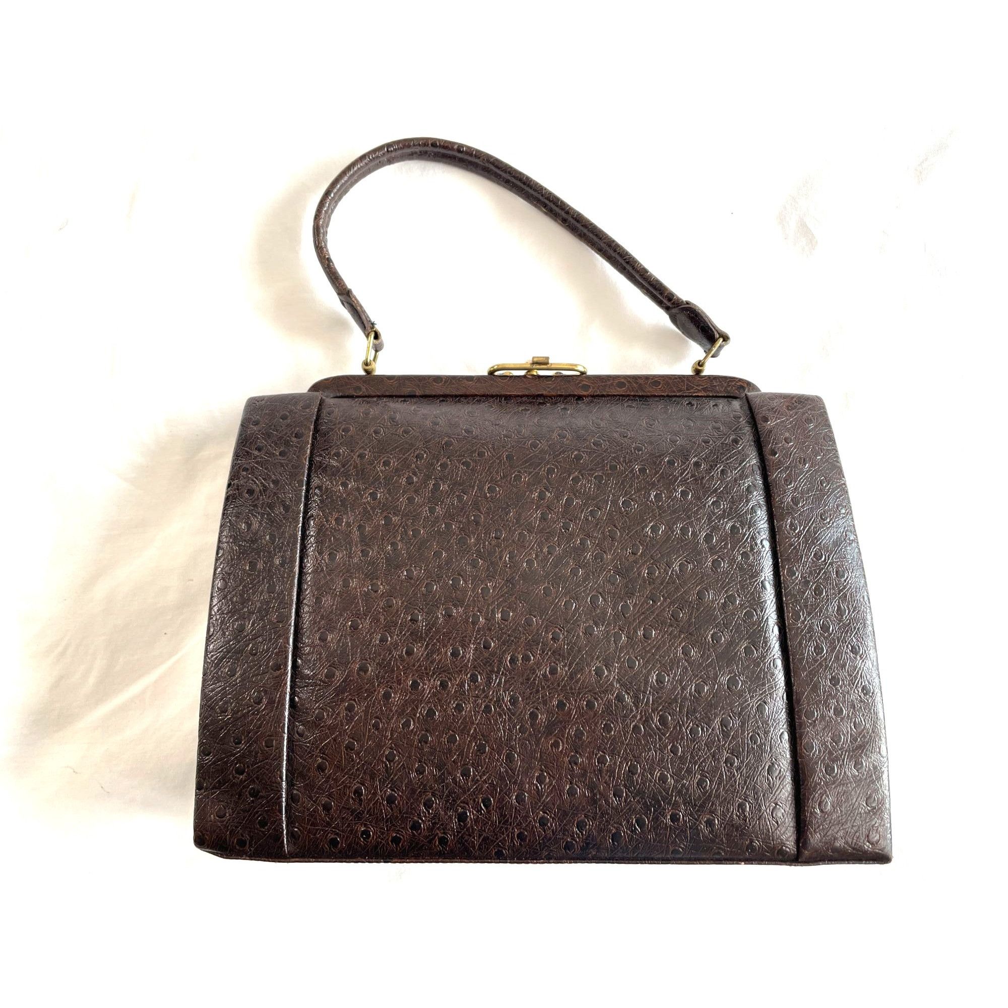 Womens Ostrich Leather Vintage Handbag Brown 12