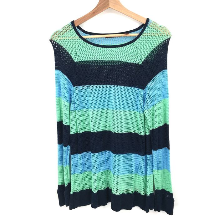 Vintage 525 America long sleeve open knit mesh sweater top blue