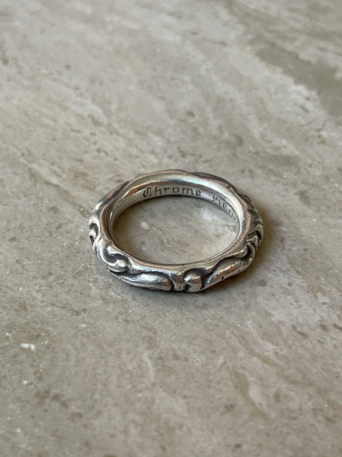 image of Chrome Hearts Scroll Band Ring in Silver, Men's