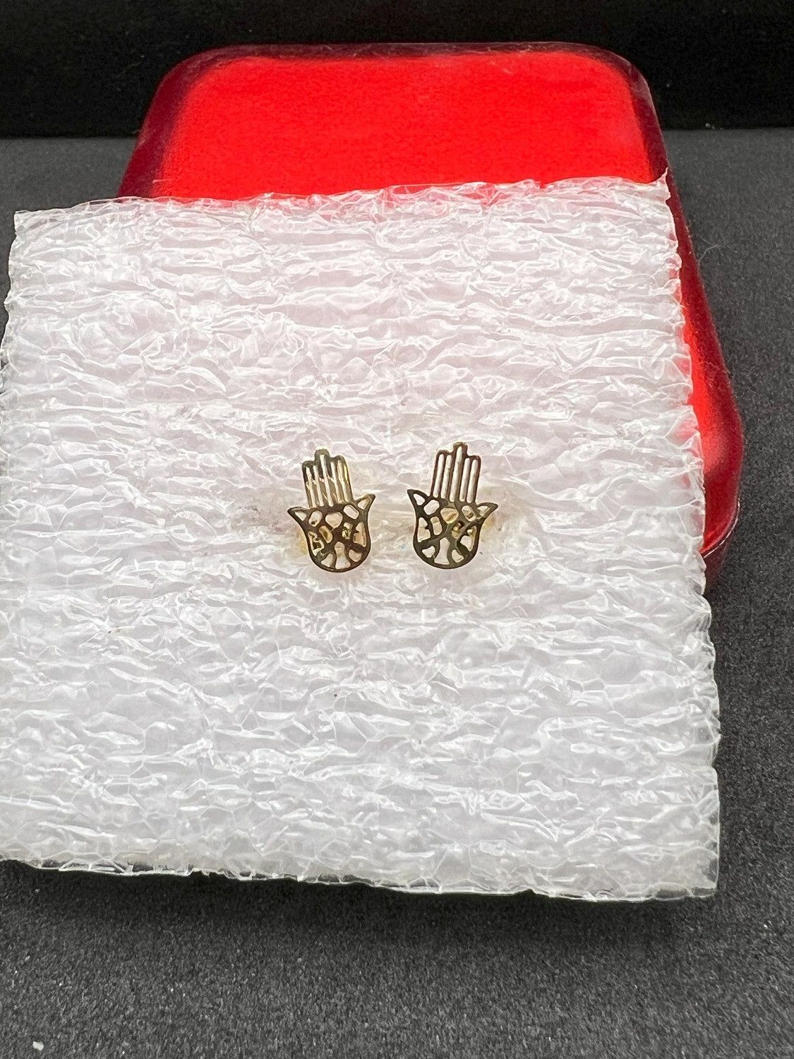 Jewelry Hamsa Hand Stainless Steel Stud Earrings in Gold, Men's