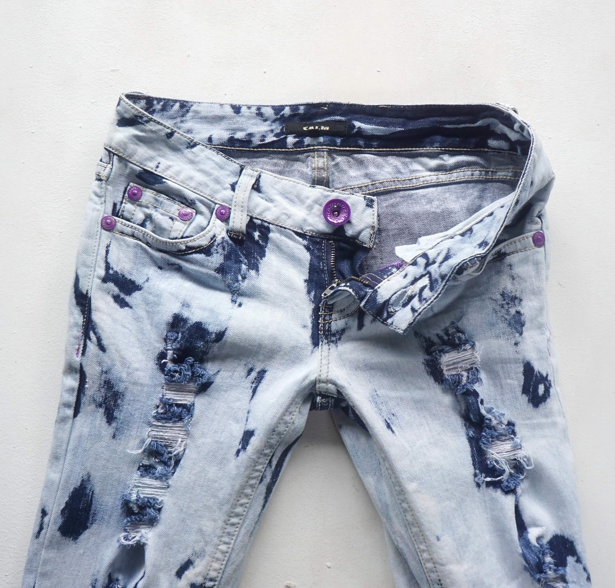 Japanese Brand CALM Ripped & Acid Wash Low Rise Jeans Size 26" / US 2 / IT 38 - 8 Thumbnail