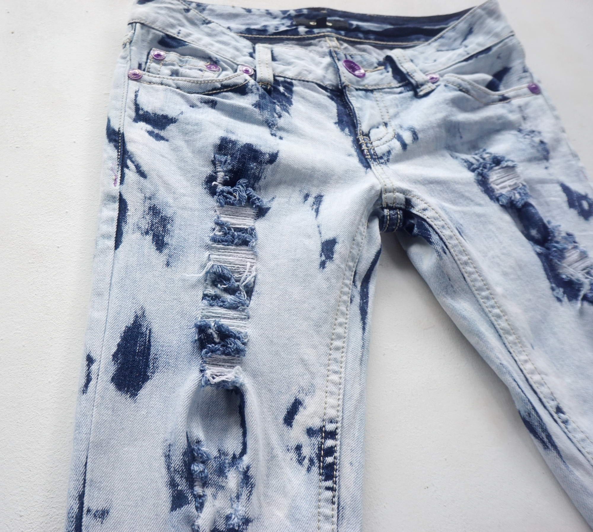 Japanese Brand CALM Ripped & Acid Wash Low Rise Jeans Size 26" / US 2 / IT 38 - 6 Thumbnail