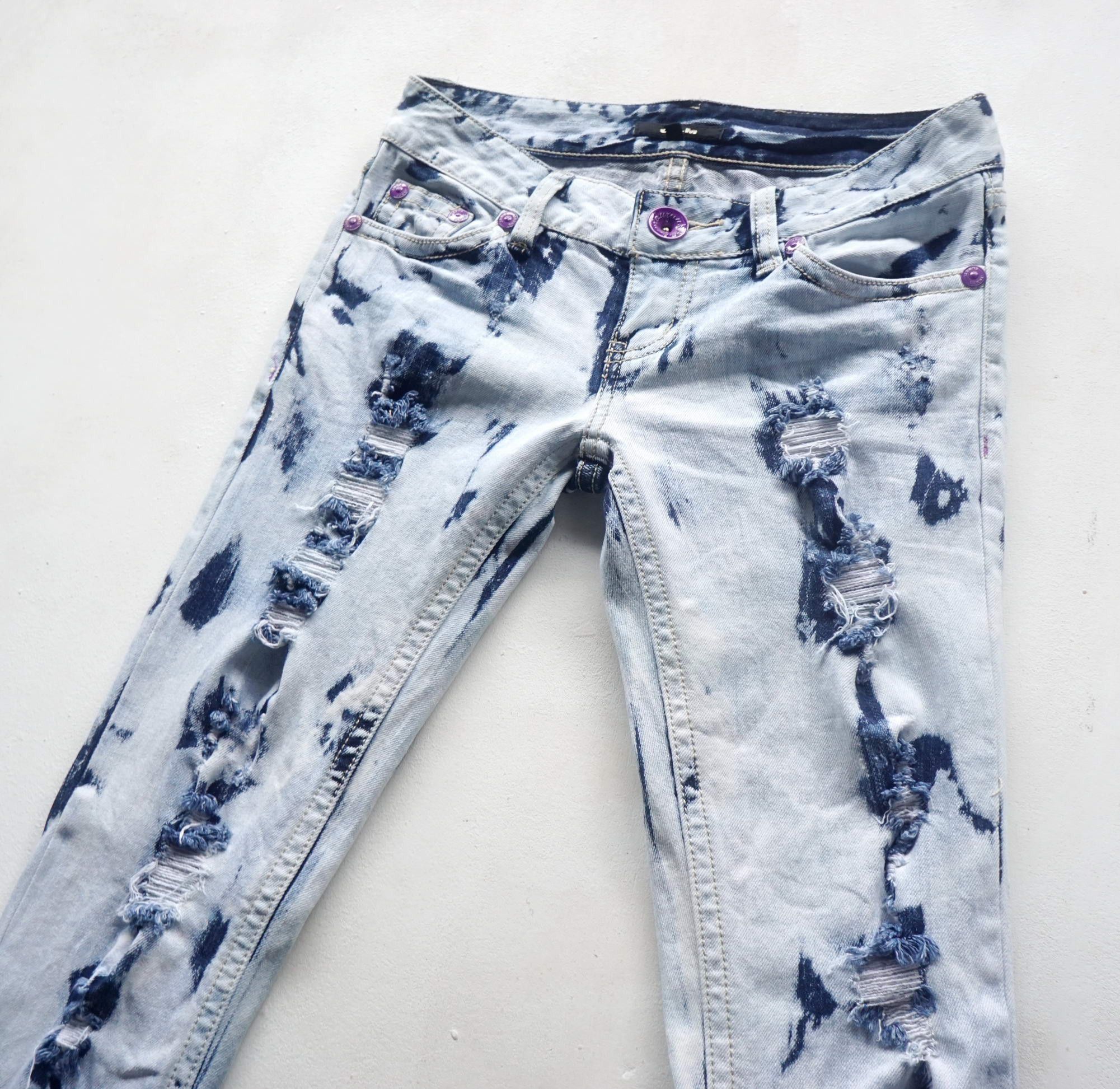 Japanese Brand CALM Ripped & Acid Wash Low Rise Jeans Size 26" / US 2 / IT 38 - 5 Thumbnail
