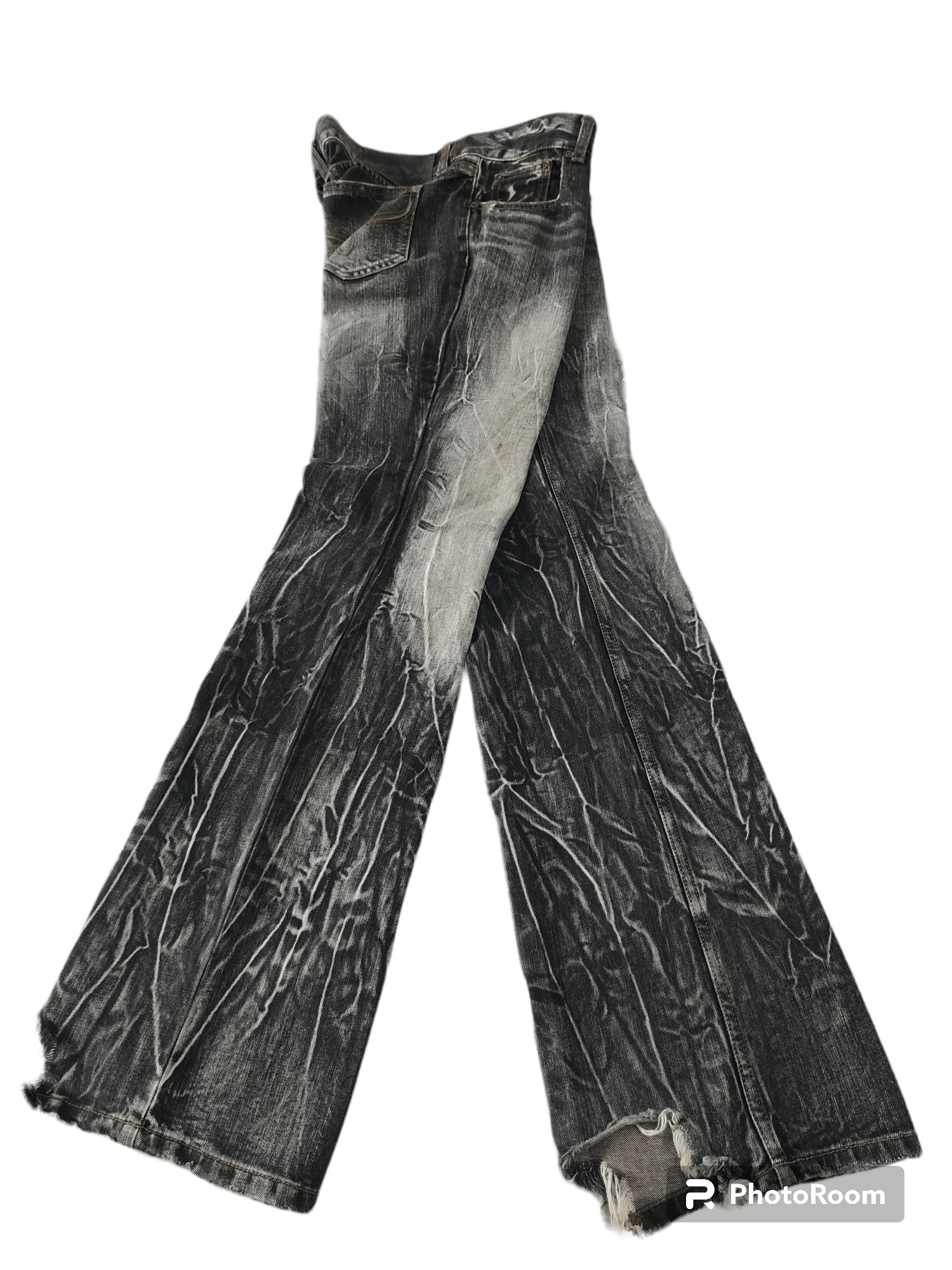 Japanese Brand × Tribal Streetwear Thunder Tribal Distressed Low Rise Flare Jeans Size US 31 - 4 Thumbnail