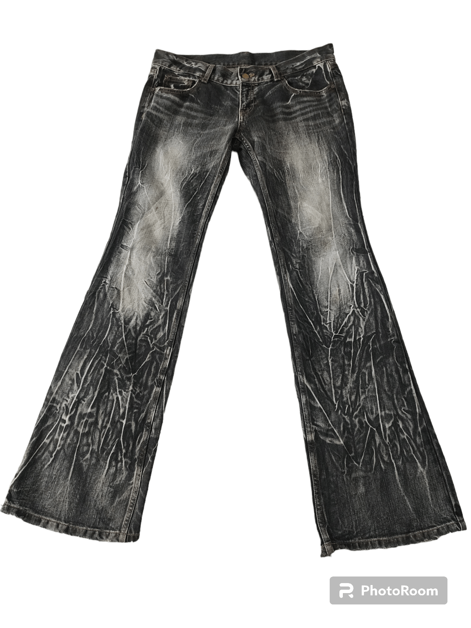 Japanese Brand × Tribal Streetwear Thunder Tribal Distressed Low Rise Flare Jeans Size US 31 - 2 Thumbnail