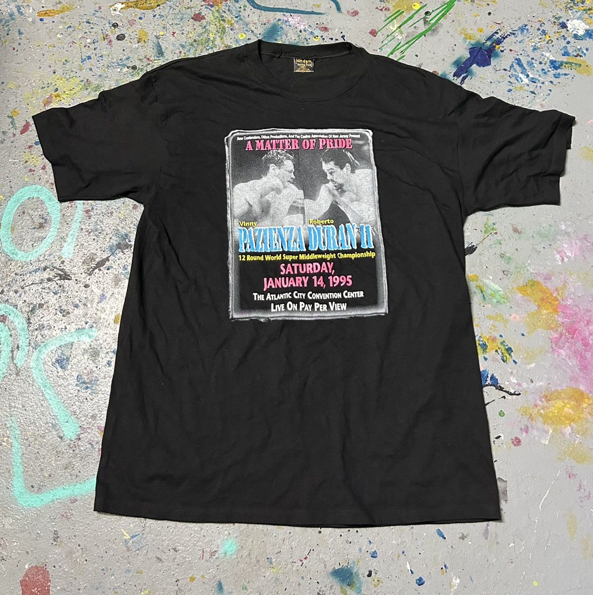 Vintage Vinny panzienza vs Roberto Duran II boxing promo T-shirt Size US XL / EU 56 / 4 - 2 Thumbnail