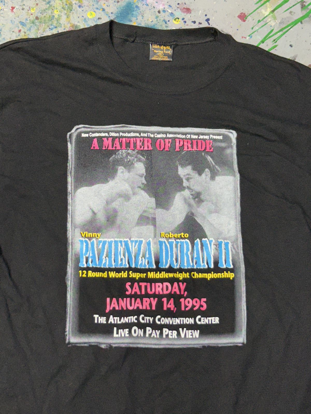 Vintage Vinny panzienza vs Roberto Duran II boxing promo T-shirt Size US XL / EU 56 / 4 - 3 Thumbnail