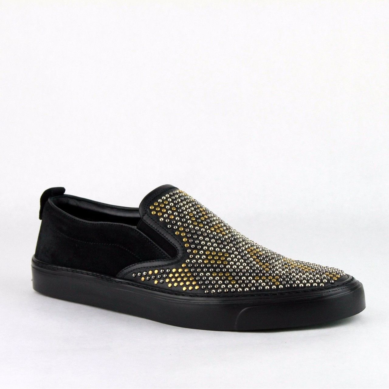 Gucci Black Suede Gold Silver Stud Slip On Sneaker