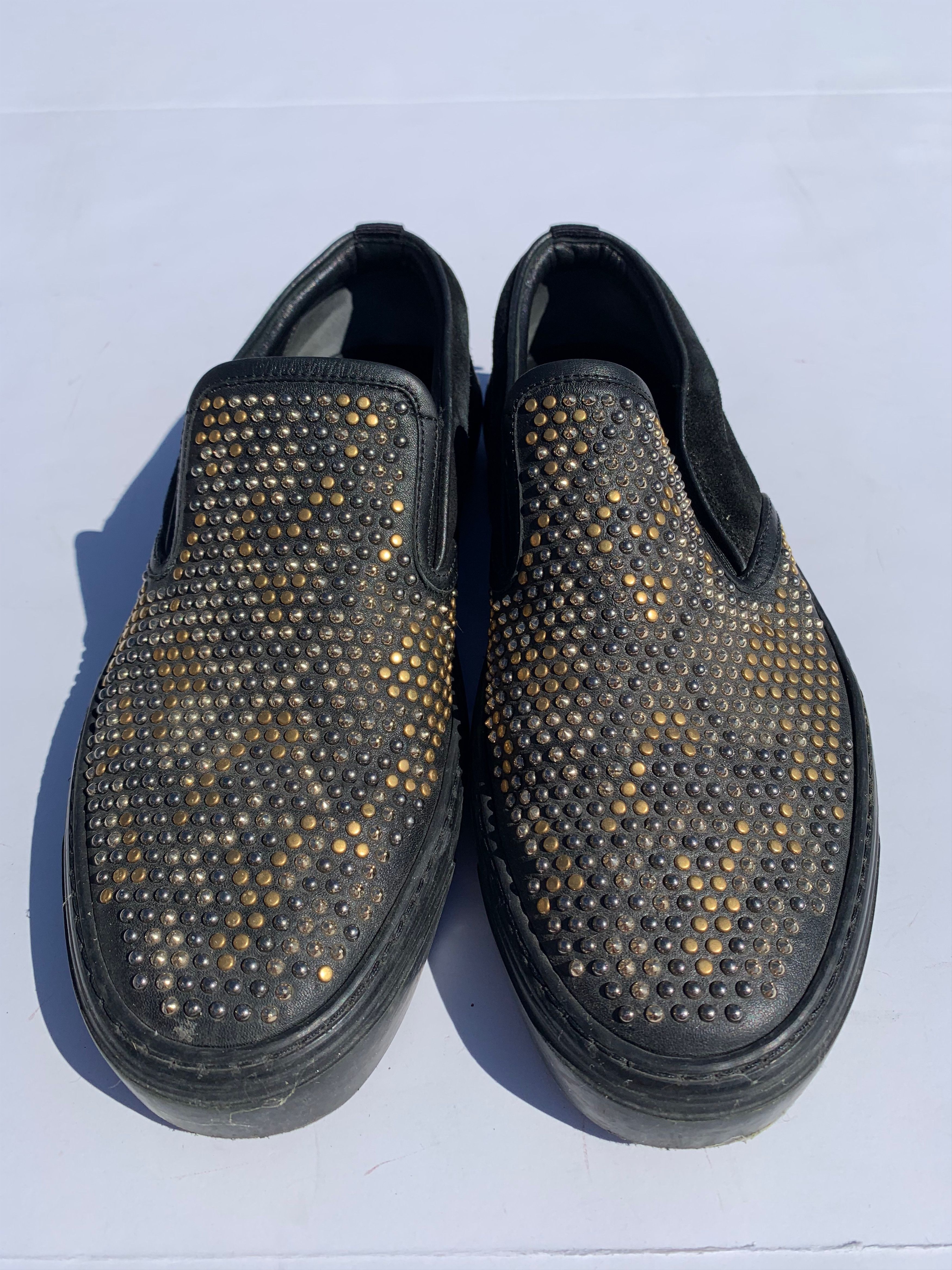 Gucci Gucci Black Suede Gold Silver Stud Slip On Sneaker Size US 8 / EU 41 - 2 Thumbnail