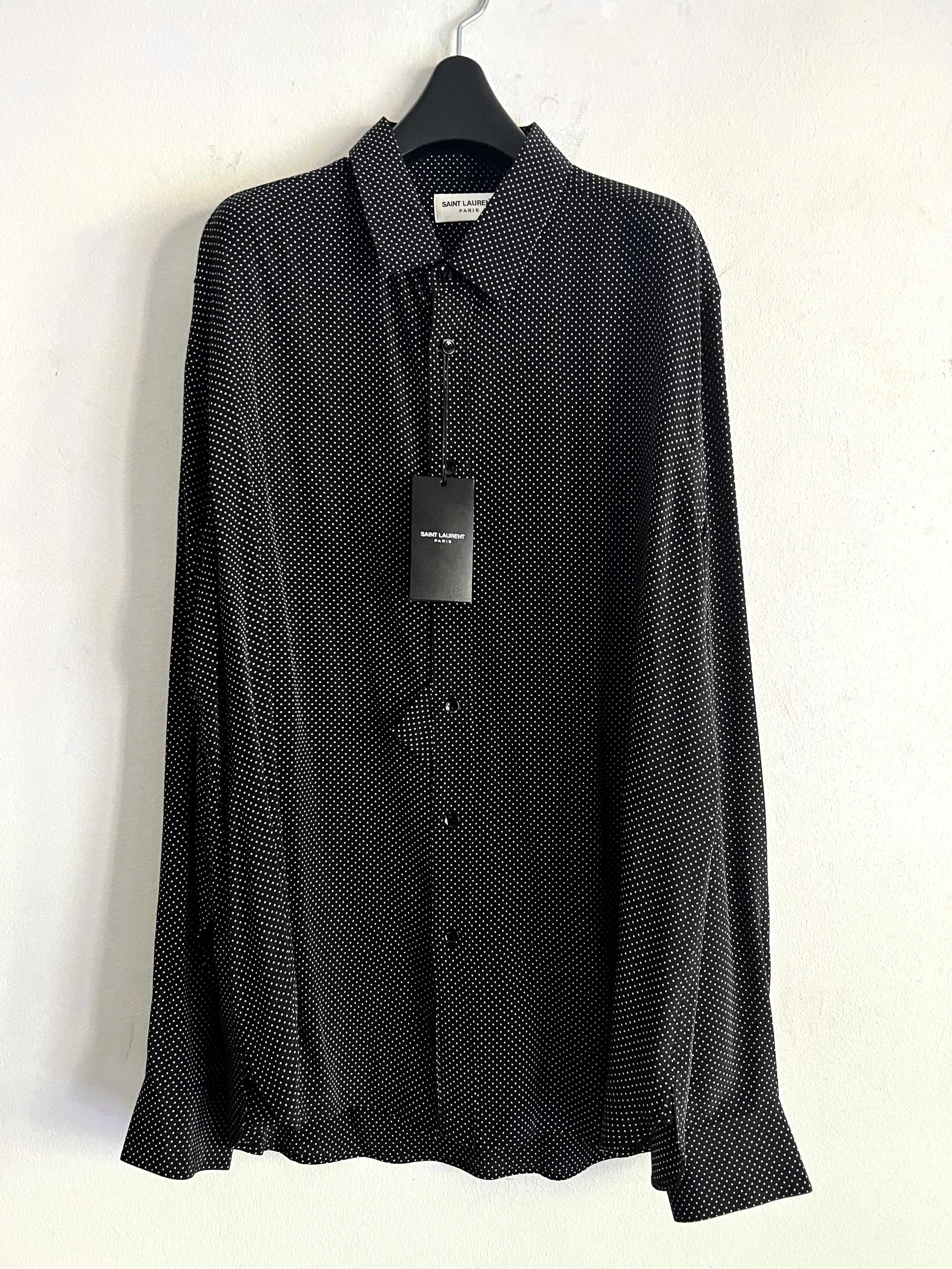 Hedi Slimane × Saint Laurent Paris Polka Dot Silk Shirt Size US XL / EU 56 / 4 - 1 Thumbnail
