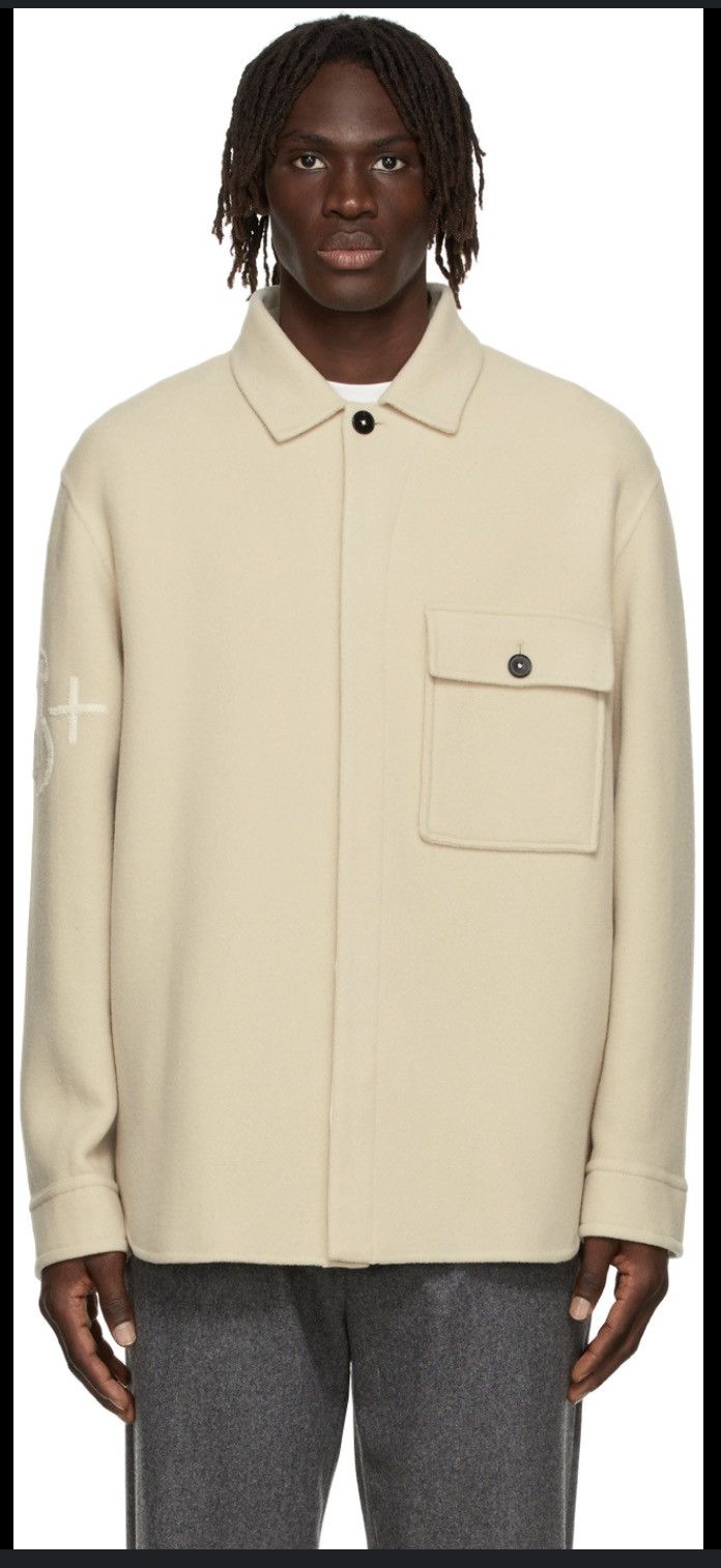 image of Jil Sander Cream Virgin Wool Shirt Jacket Size S in Beige, Men's