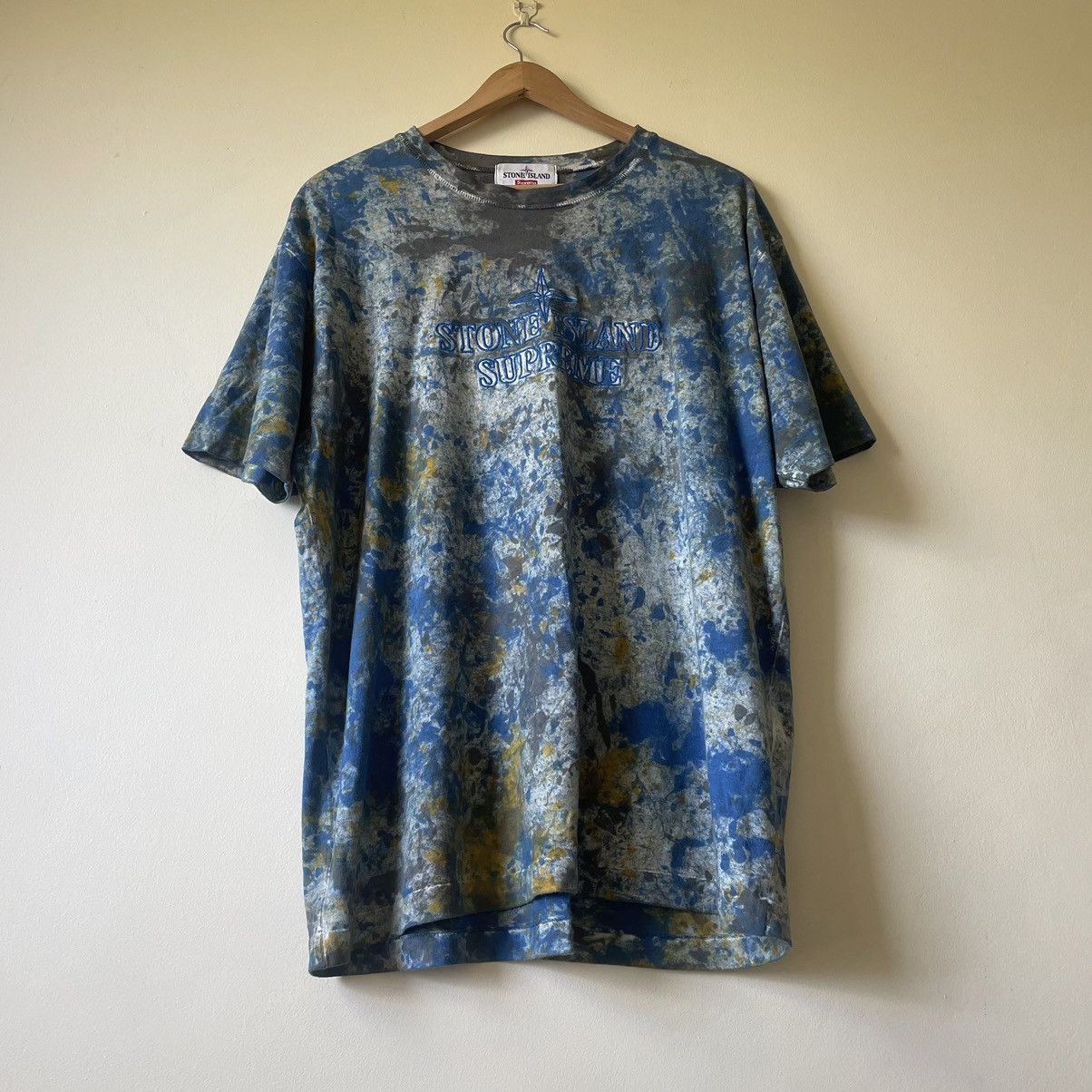 Pre-owned Stone Island X Supreme Ss20 Logo Paint T-shirt In Blue