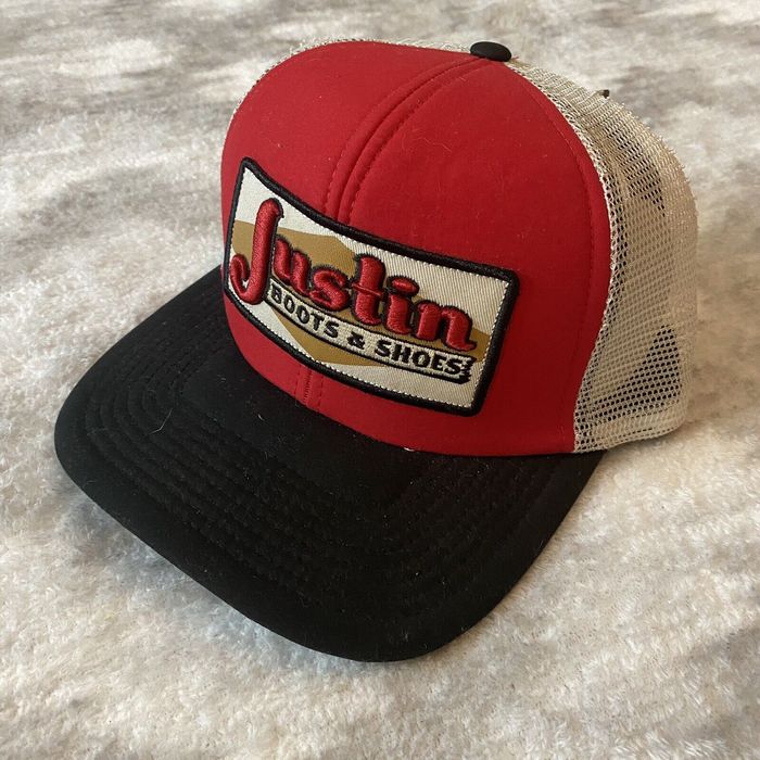 Vintage New With Tags Justin Boots Logo Meshback Snapback Trucker Hat
