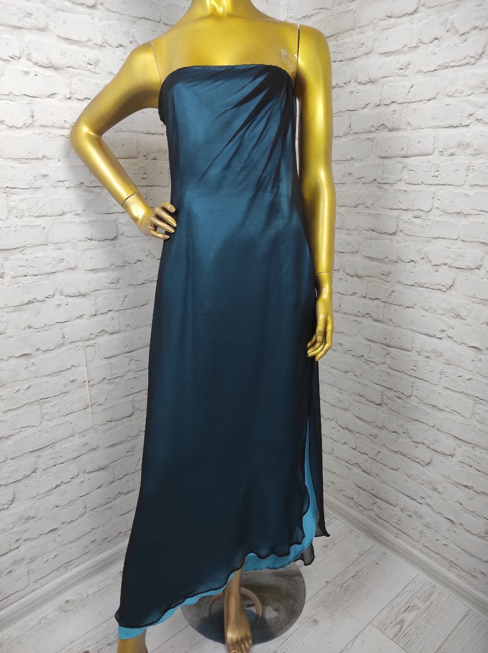 image of Vintage Richard Tyler Couture Silk Strapless Dress Split Side Size 8 in Blue, Women's