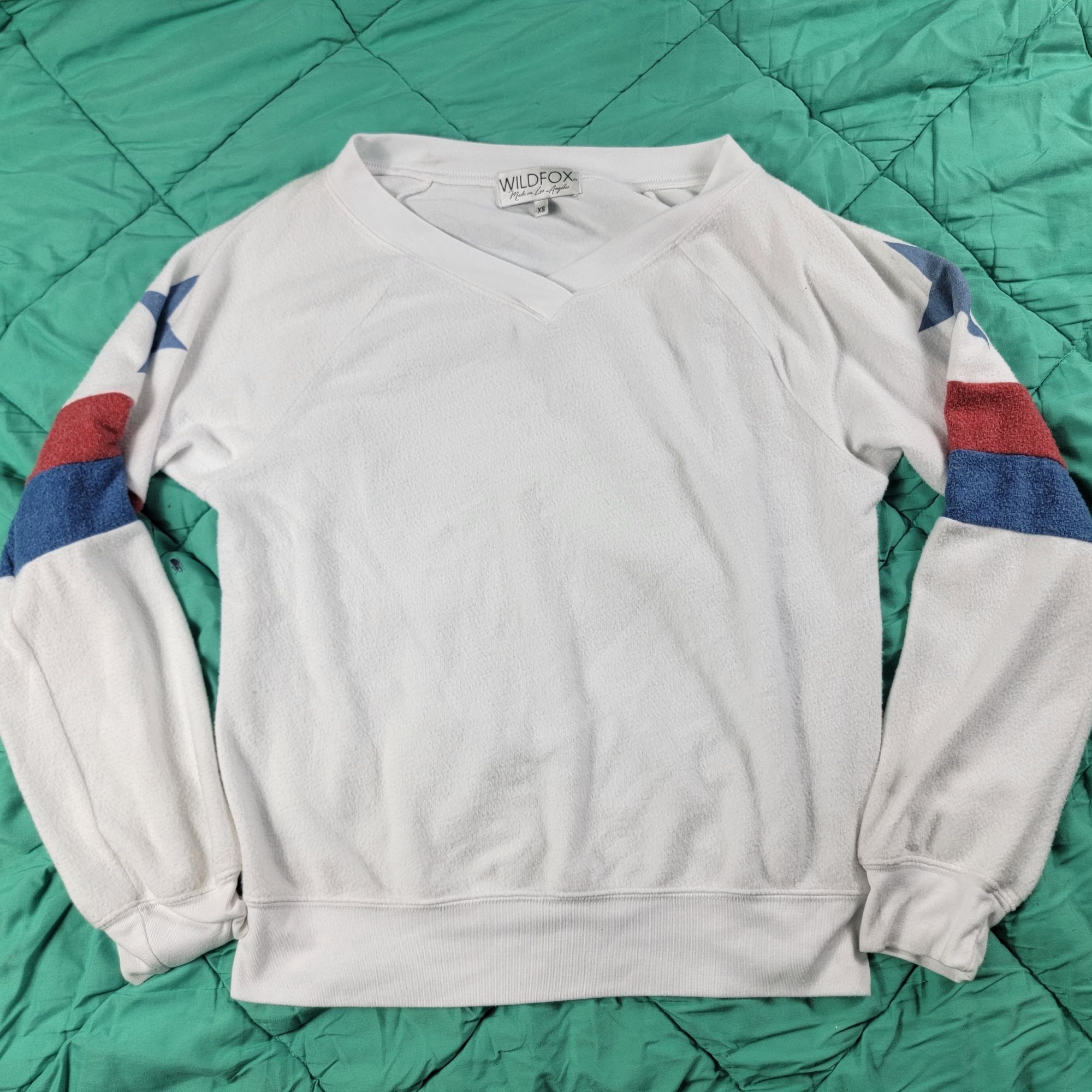 Wildfox Womens XS White Red Blue Star Spangled Pullover Swea